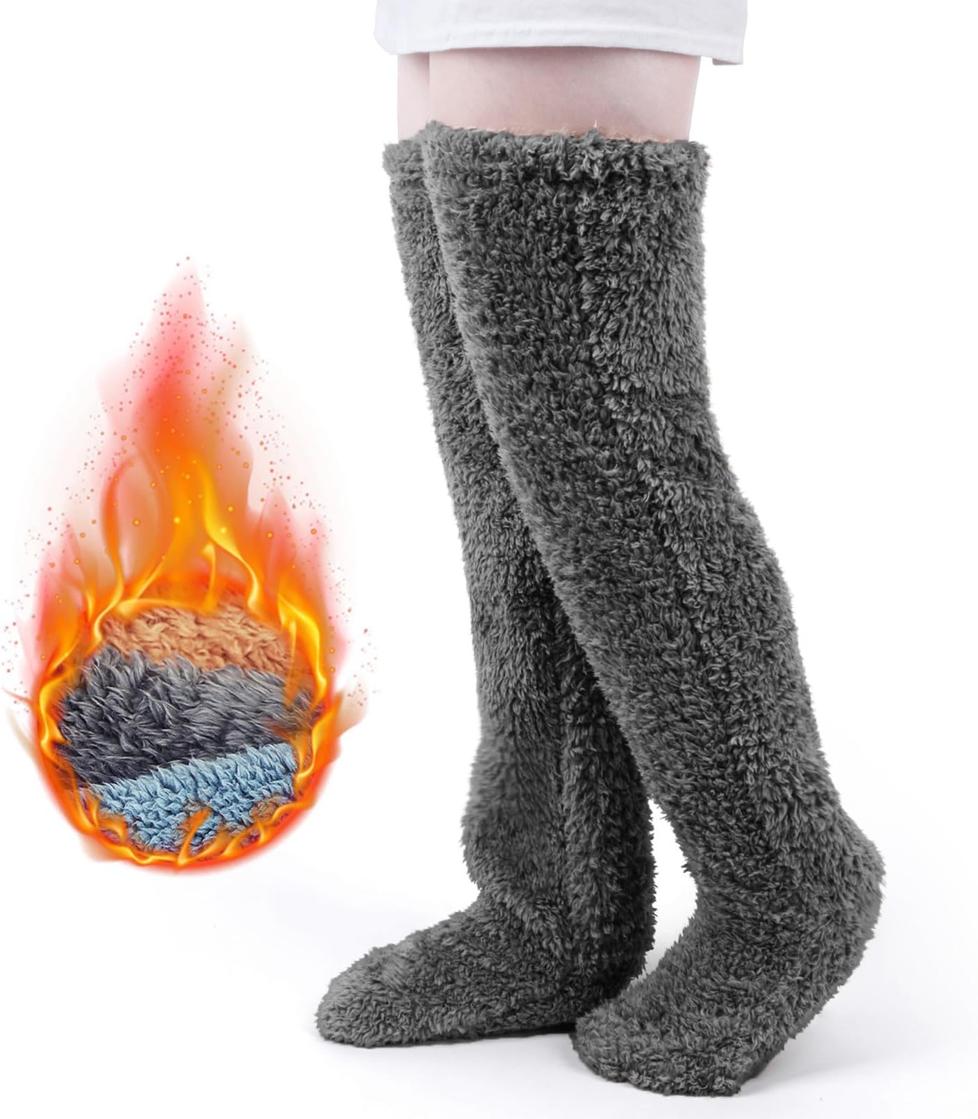 YHJOSnuggs Cozy Socks, Fuzzy Leg Warmers Over The Knee Sleeping Socks,Teddy Leg Plush Warmth Long Slipper Stockings 5 colors