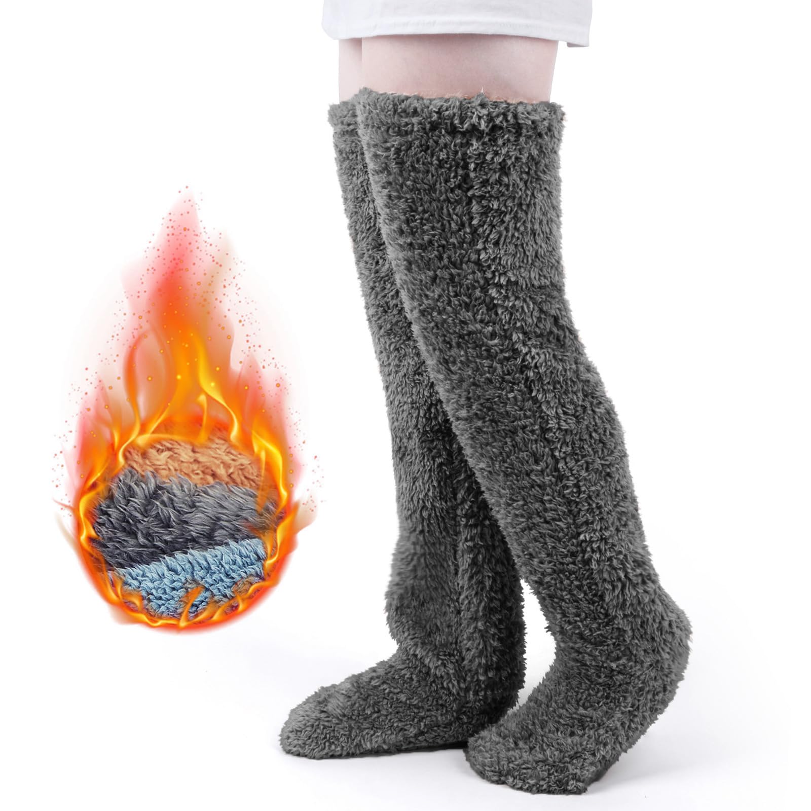 YHJOSnuggs Cozy Socks, Fuzzy Leg Warmers Over The Knee Sleeping Socks,Teddy Leg Plush Warmth Long Slipper Stockings 5 colors