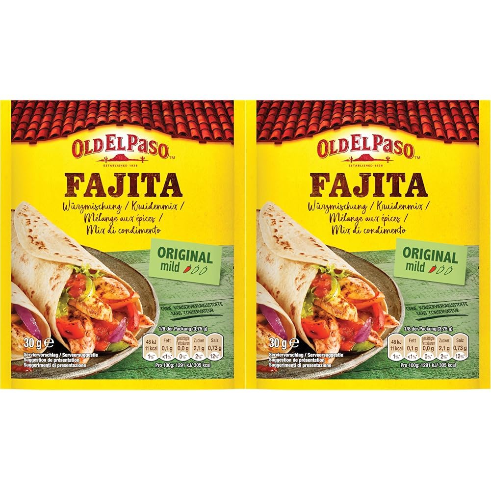Old El Paso Fajita Würzmischung – Fertiger Gewürzmix für mexikanische Fajitas – 1 x 30 g (Packung mit 2)