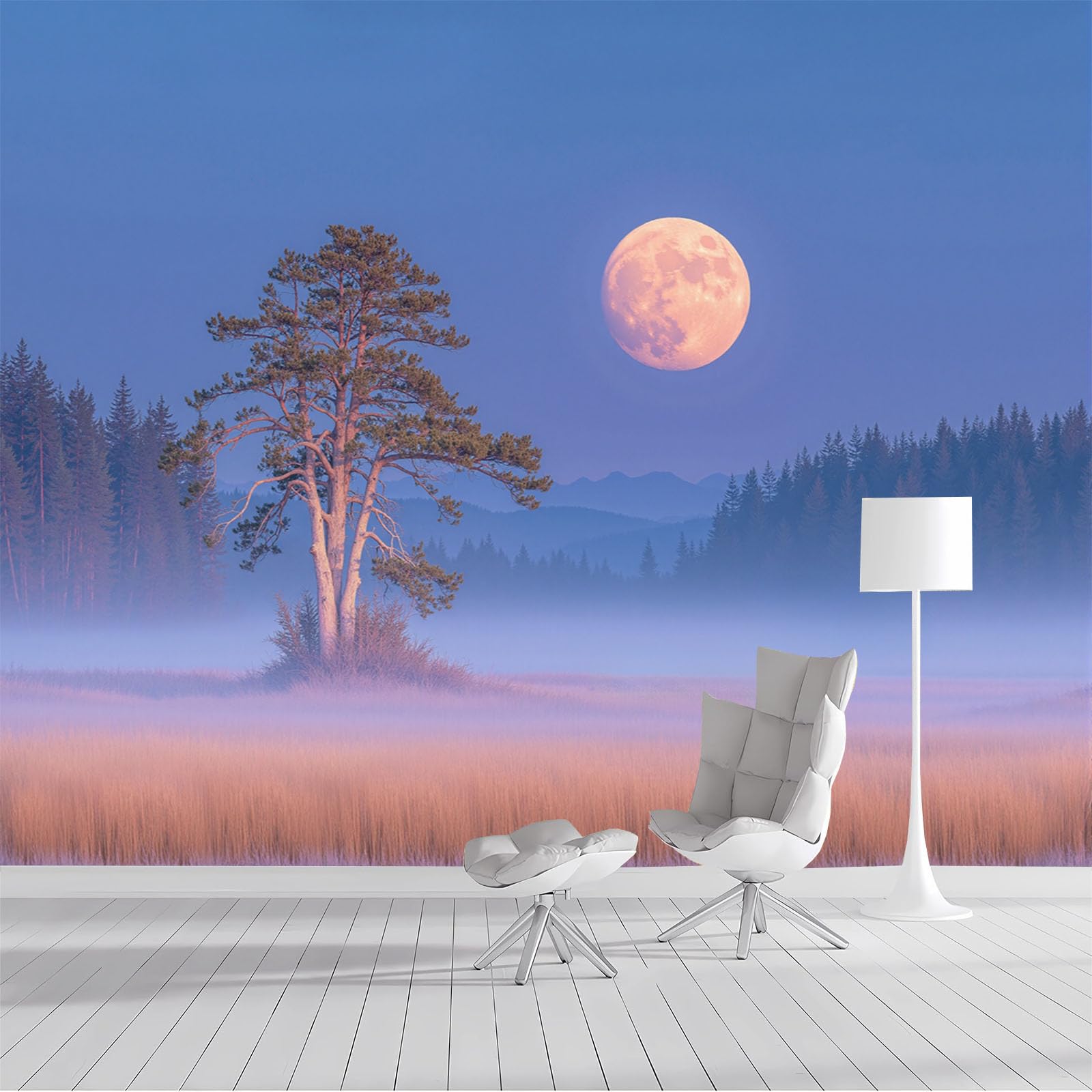 Papier peint photo Paysages naturels forêt et lune pour chambre à coucher