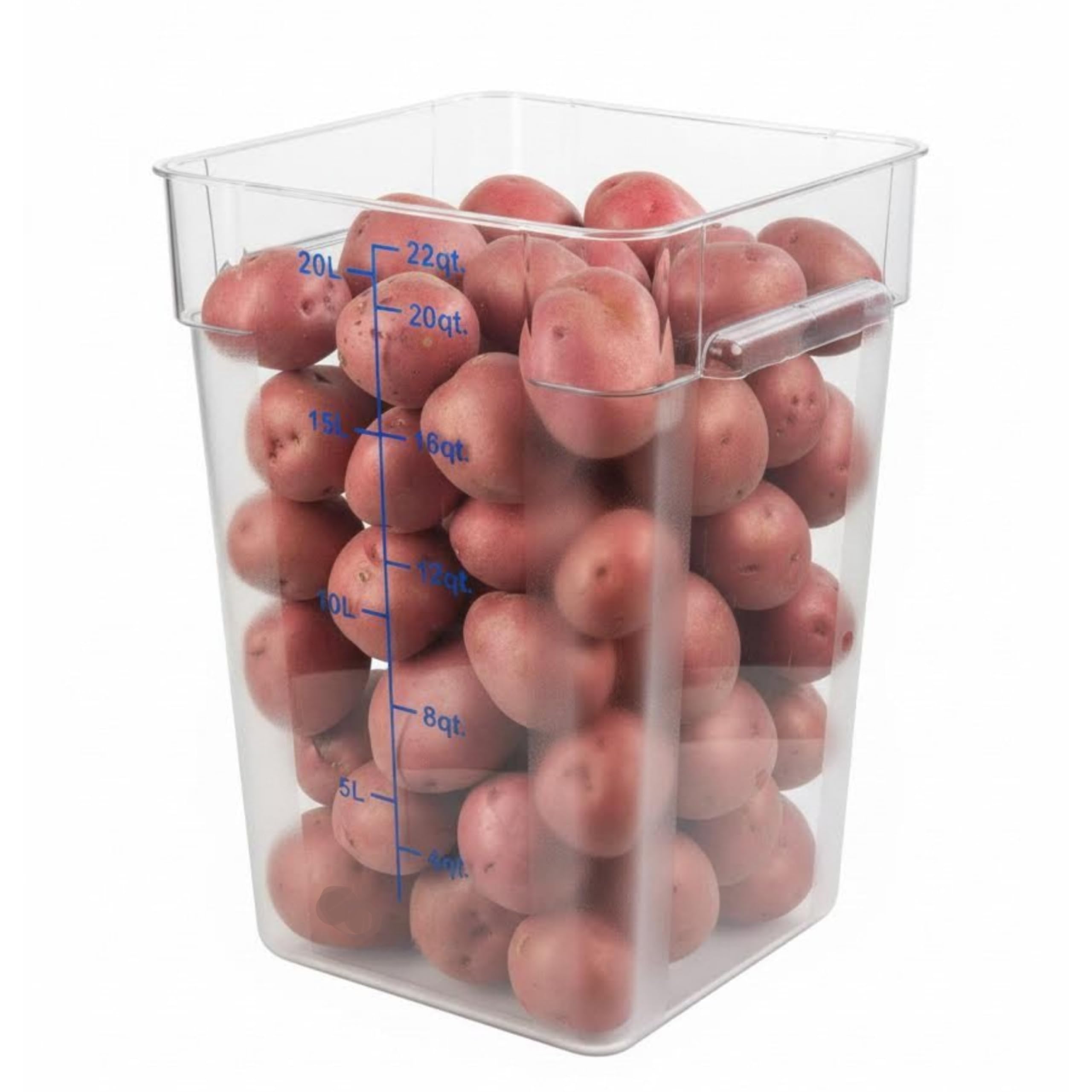 373-FC22C Food Container, 22 Qt Square Clear Storage Container with Measurement Markings, Stackable Space-Saving Design, Durable Construction, NSF, Lid Sold Separately