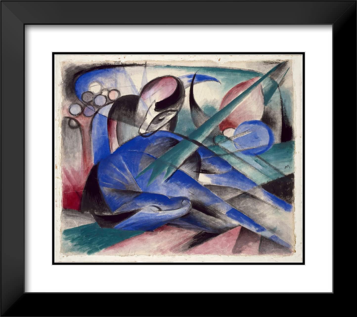 ArtDirect Franz Marc 17x15 Black Modern Frame and Double Matted Museum Art Print Titled - Dreaming Horse (1913)