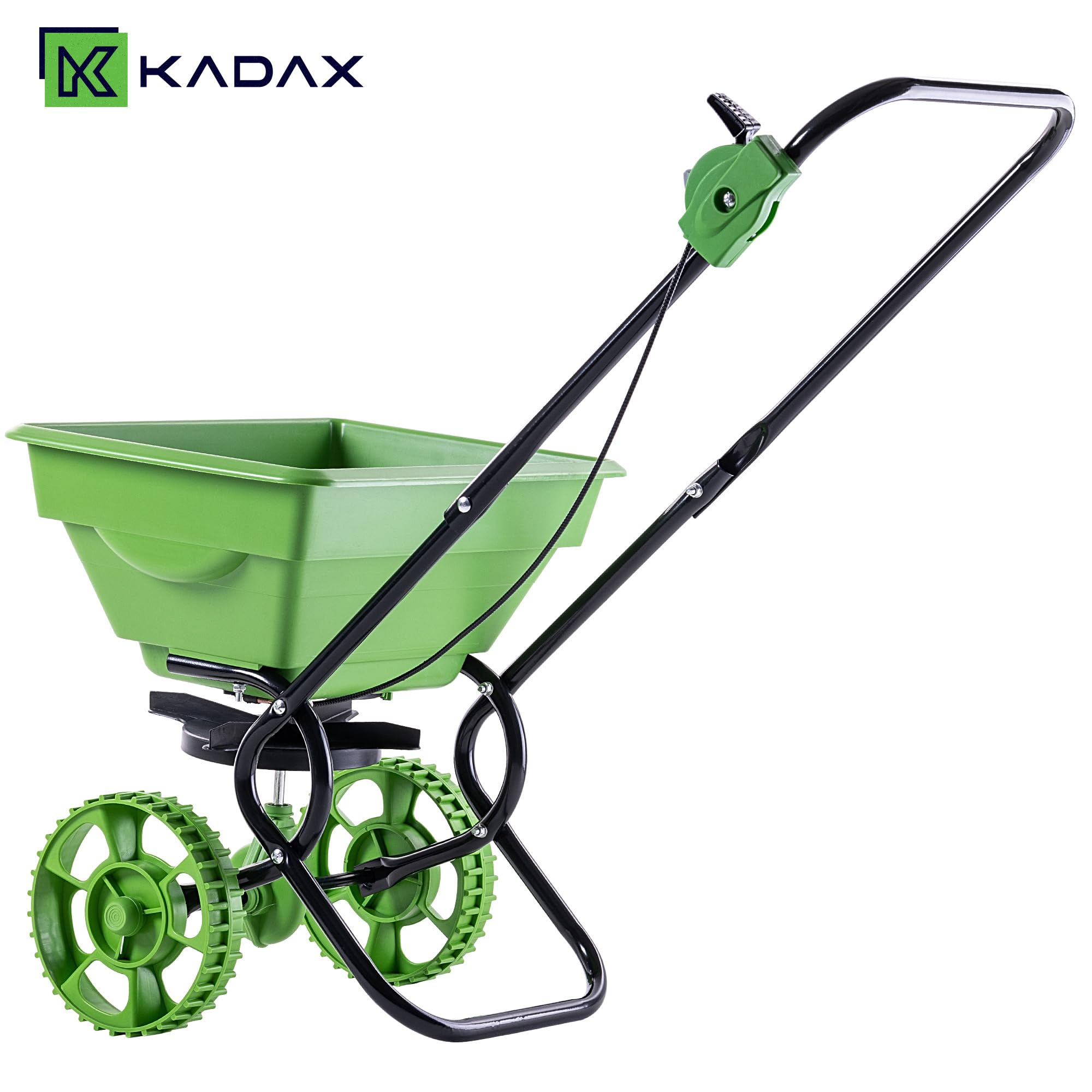 KADAX Carro esparcidor de 15 L con ruedas, esparcidor de abono, salero y esparcidor de semillas para jardín y servicio de invierno, para sal de carretera y fertilizante para césped