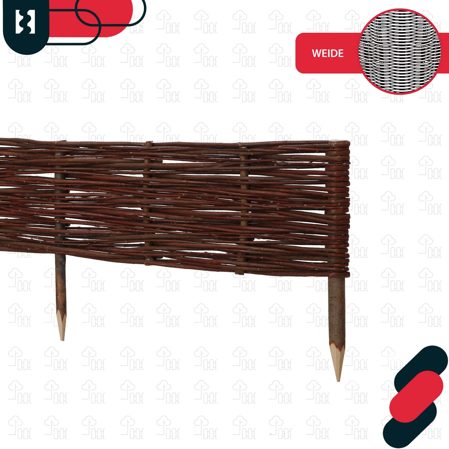 KOTARBAU® 5er Set Beeteinfassung - 100 x 20 cm - Weidezaun - Beetumrandung aus Weide - Beet Zaun - Mini Steckzaun - Abgrenzung für Blumen- & Kräuterbeet - Garten Deko - Weide - Braun