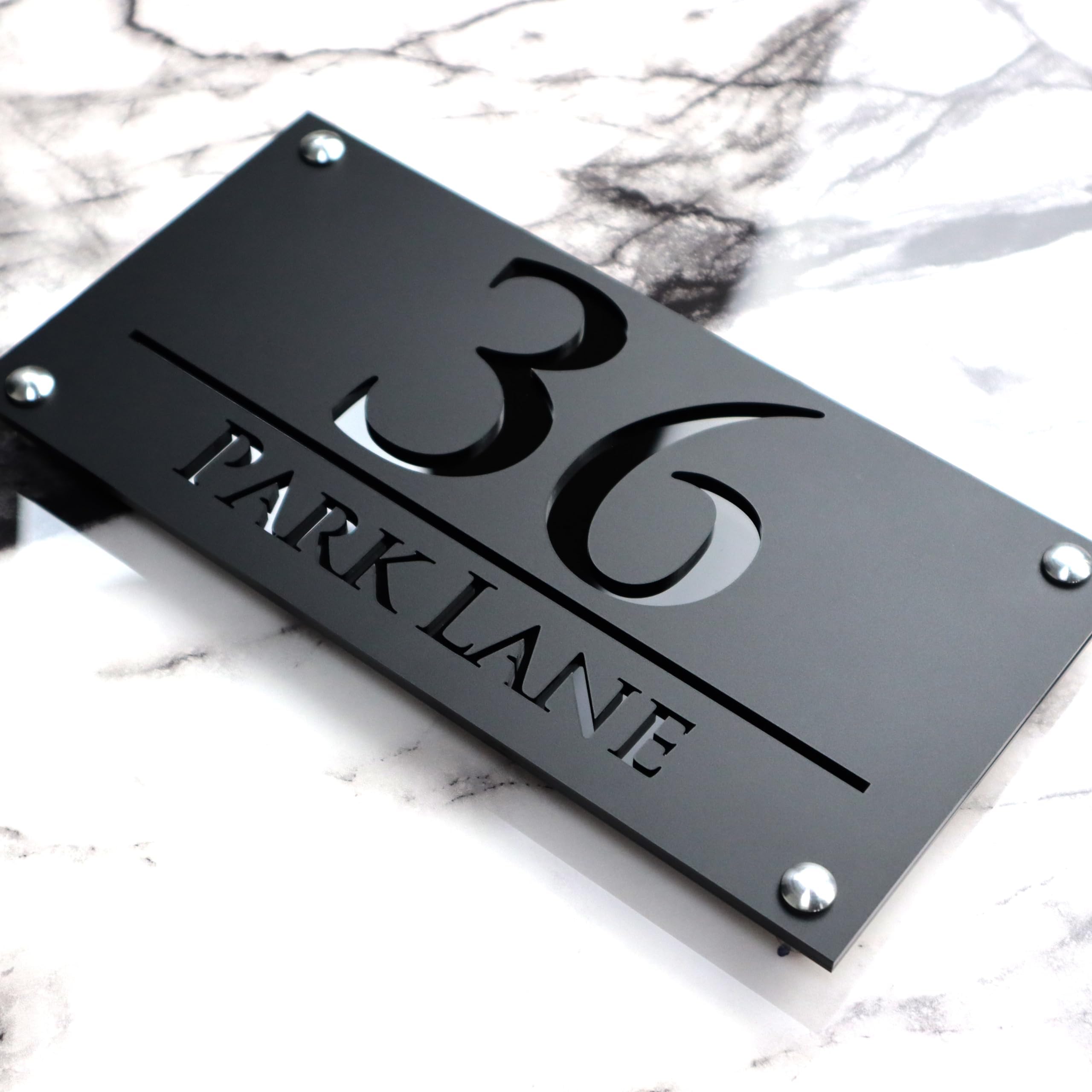 K SMART SIGN | LUXE H3 F32 | House Numbers Plaques House Numbers Door Laser Signs Number Name Personalised Plaques For Outside 3D Laser Cut acrylic Mirrored Marble (Matt Black & Gloss Black)