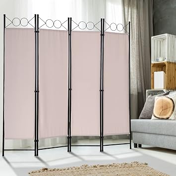 4 Panel Room Dividers Folding Privacy Screens, 68 Inch Tall Steel Frame & Fabric Surface Room Seperating Wall Divider, Portable Freestanding Room Partitions for Living Room Bedroom, Tan