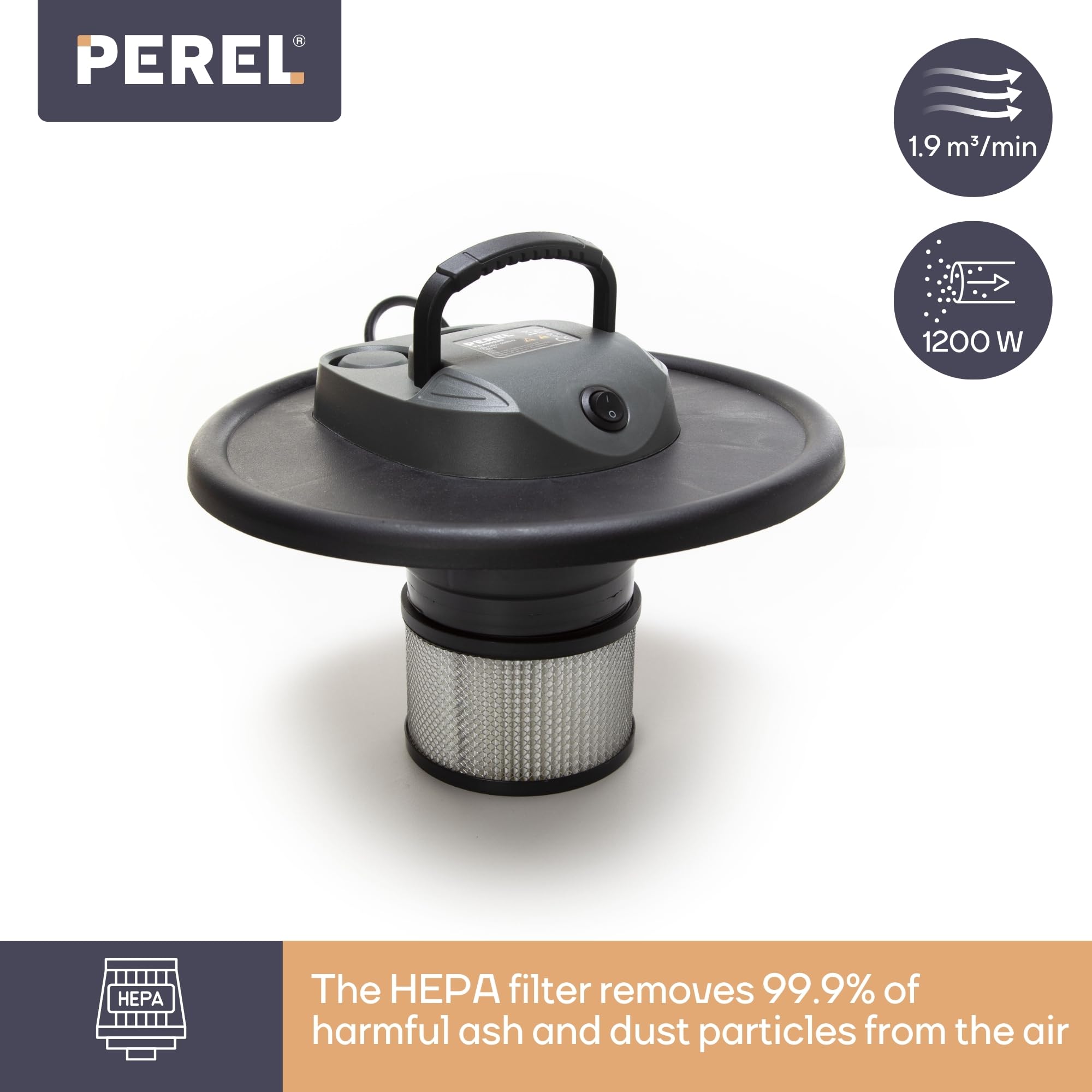 Perel Aspiracenere 1200 W, 20 L, filtro HEPA, funzione soffiante, base con ruote, per cenere fredda, camino, stufa, barbecue