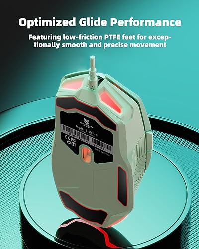 Miniatura 7 de Ratón ergonómico para juegos con cable, sensor óptico de 7200 DPI ajustable, USB C, ratones para juegos retroiluminados LED RGB con 7 botones Verde