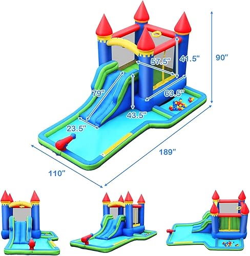 Miniatura 2 de BOUNTECH Tobogán acuático inflable, casa de rebote de agua con tobogán y hoyo de pelotas combo húmedo y seco para niños diversión en el patio