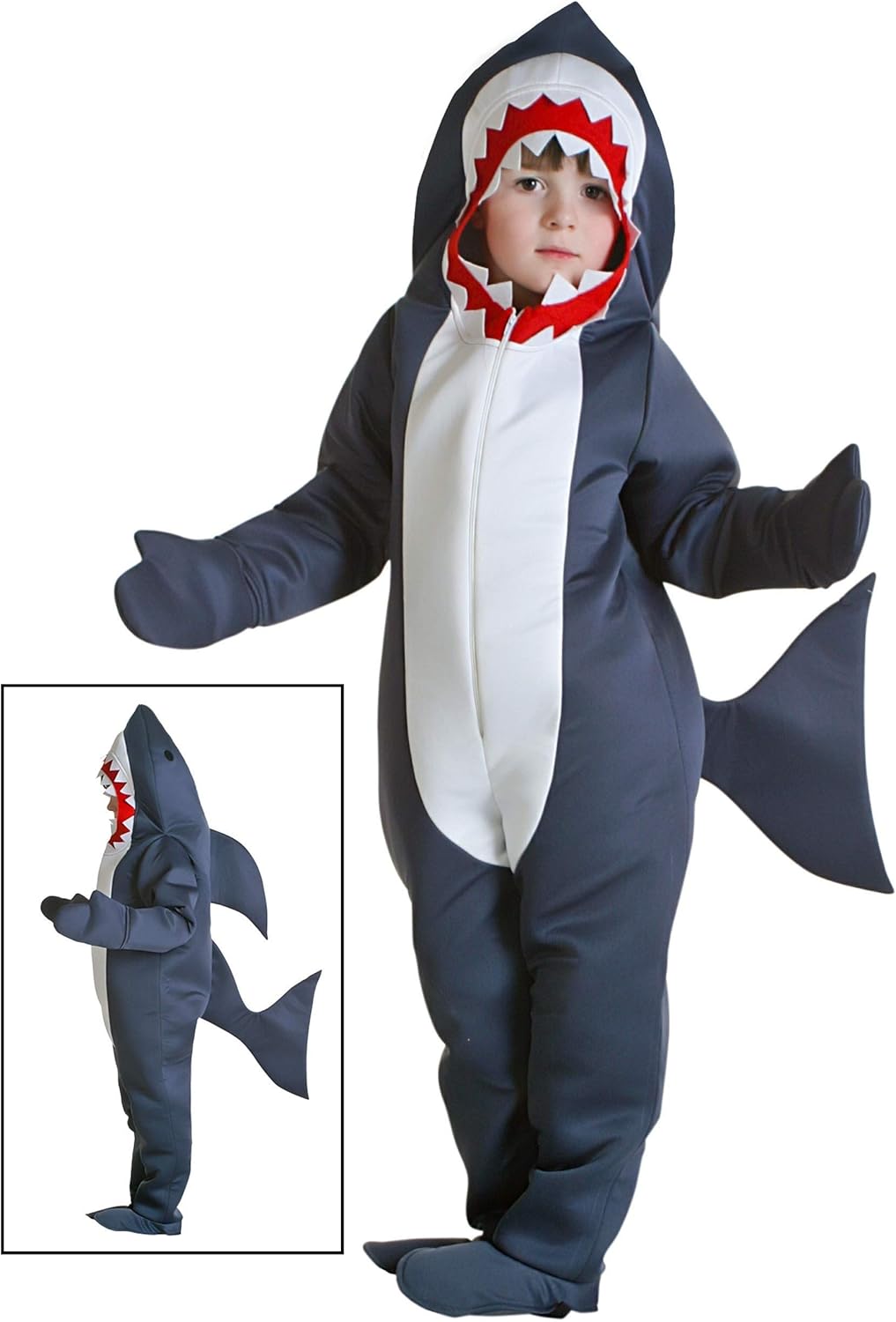 Toddler Shark Costume - Polyfoam Bodysuit with Attached Mitts, Foot Covers, and Shark Fin - Image 2