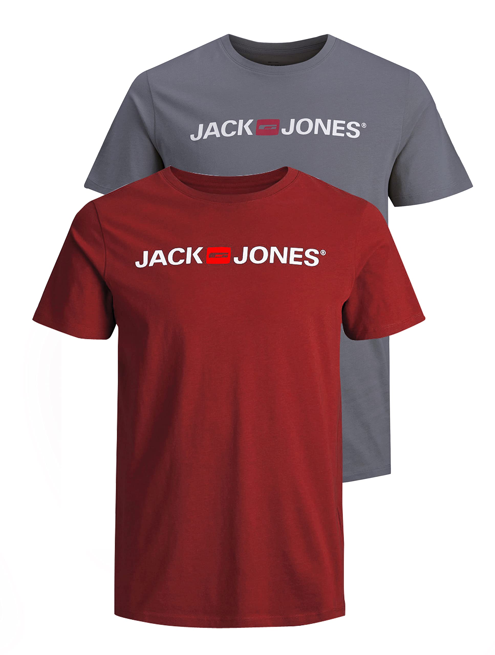JACK & JONES Men's JJECORP Logo TEE SS Crew Neck, Grisaille/2-PACK W. RED Dahlia, XXXL