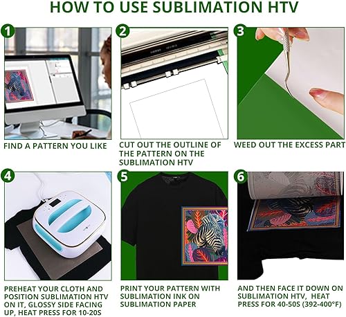 Miniatura 8 de HTVRONT Sublimación HTV para tela oscuraclara, vinilo de sublimación brillante de 12 pulgadas x 10 pies para camisetas, funciona junto con papel de
