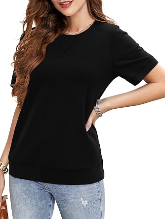Elesomo Womens Sweatshirts Short Sleeve Cotton Sweat Shirt Fall Outfit