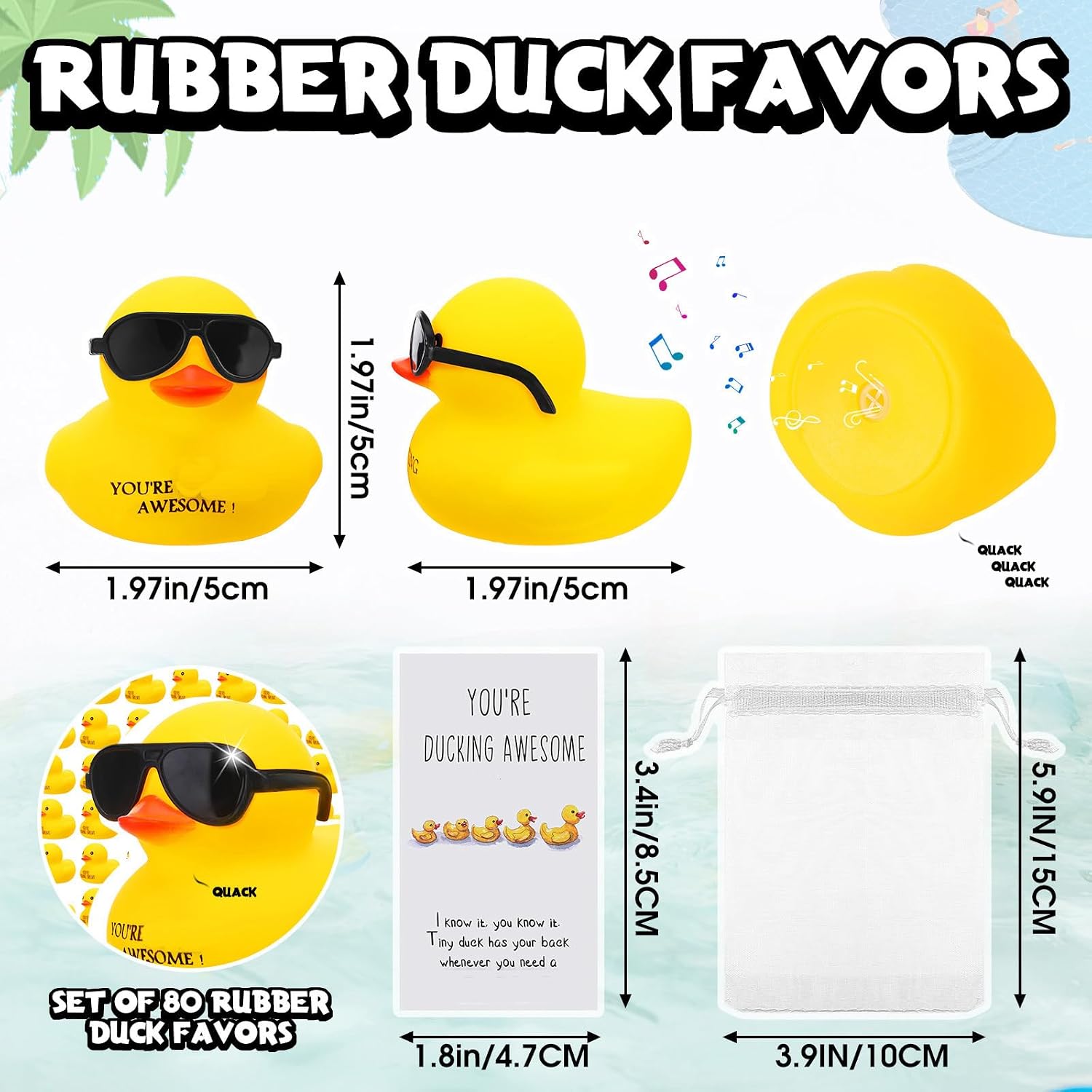 Jenaai 60 Sets Thank You Gift You're Awesome Mini Rubber Ducks with Glasses Bulk Employee Appreciation Gifts with Card and Organza Bags for Vet Receptionist Volunteer Employee Coworkers (Cute Duck)