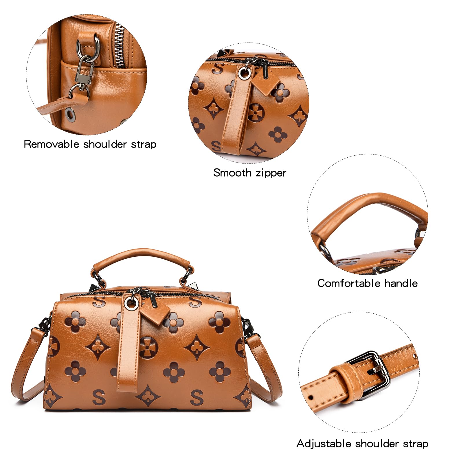 Travistar Bolsos y monederos cruzados para mujer – Bolso pequeño de cuero en relieve con asa superior para el hombro