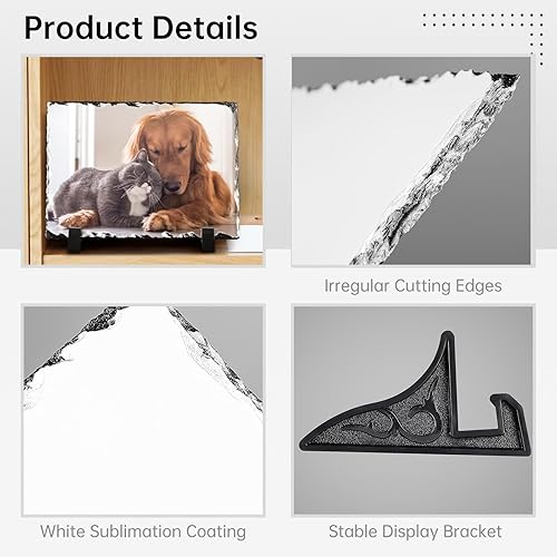 Miniatura 4 de Anjetan Paquete de 4 pizarras de sublimación, marco de fotos de sublimación con soportes de exhibición, pizarras rectangulares en blanco de