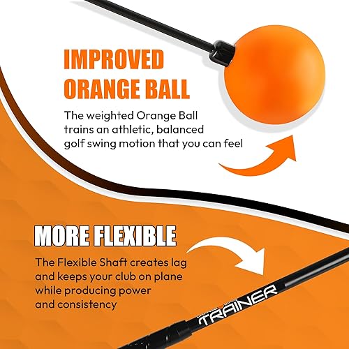 Vista 22 de Orange Whip Entrenador de swing de golf patentado y fabricado en Estados Unidos para mejorar el ritmo, la flexibilidad, el equilibrio, el tempo