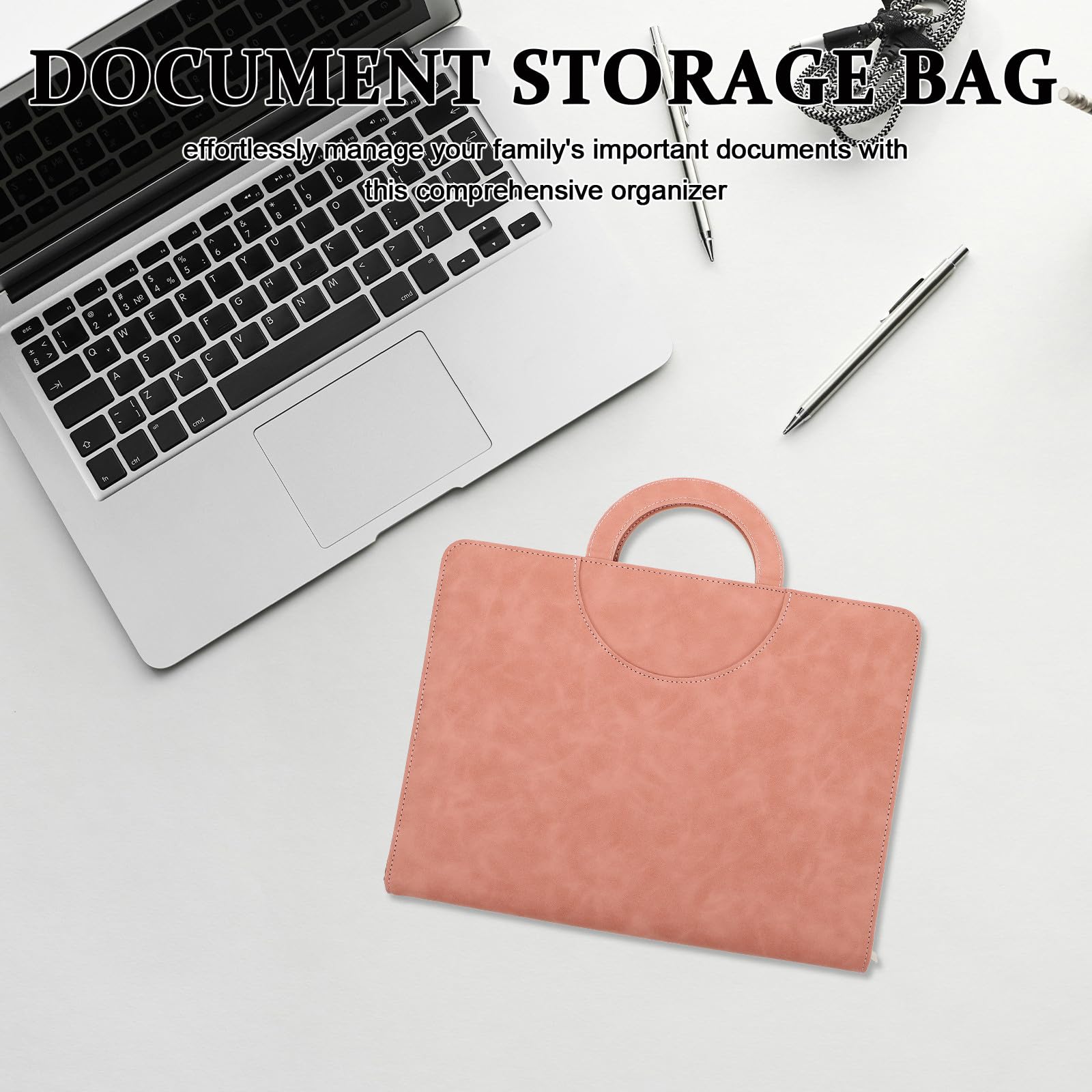 POPETPOP Portadocumenti A4 Borsa Portadocumenti in Pu con Cerniera Sicura, Organizer Multifunzionale Rosa per Famiglia e Studenti per Utilizzo Quotidiano e Viaggi