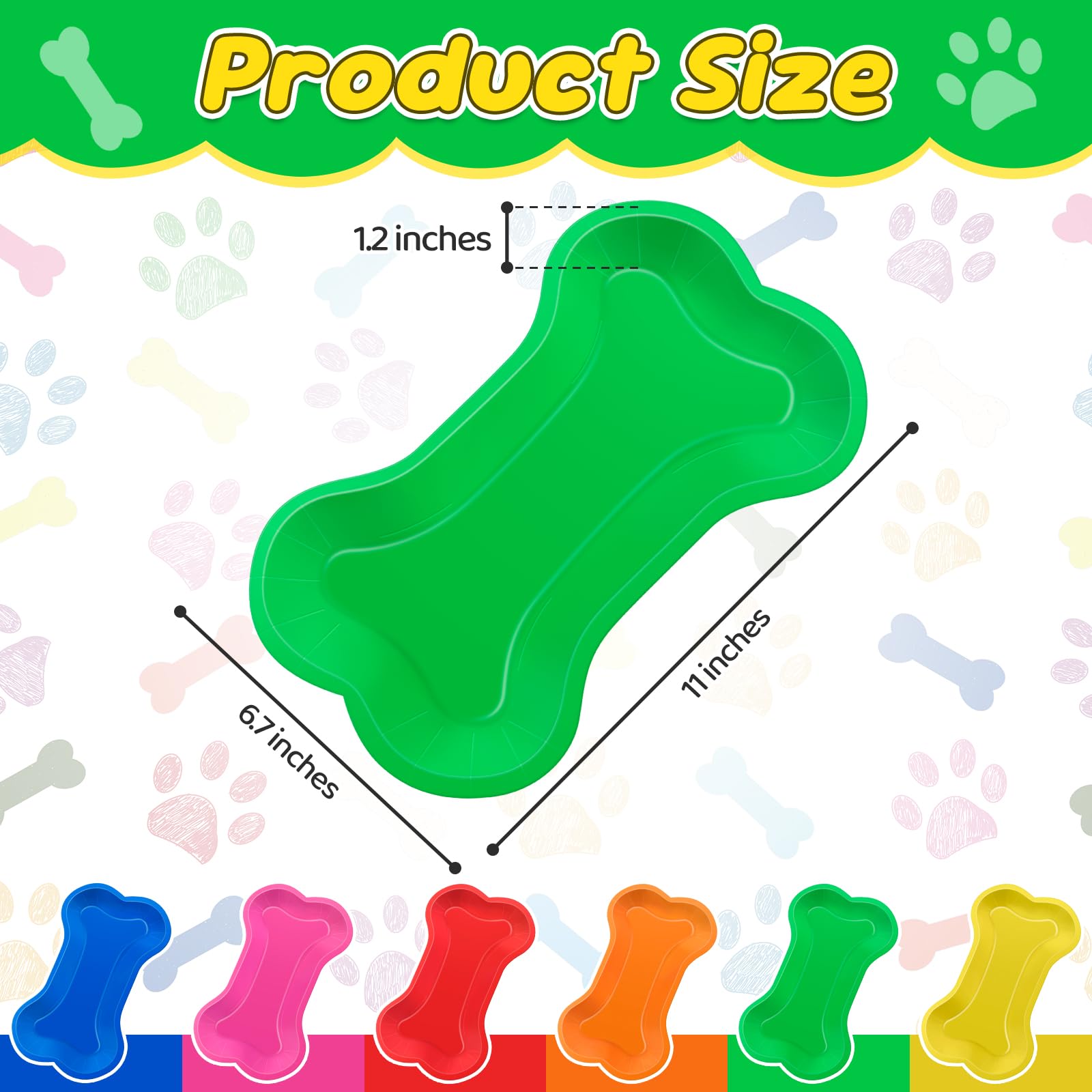 Dog Bone Party Serving Trays 11x6.7x1.2 Inch Colorful Bone Shape Paper Plates Funny Disposable Snack Trays for Burger Fries Birthday Holiday Puppy Theme Party Decoration Supplies (24)