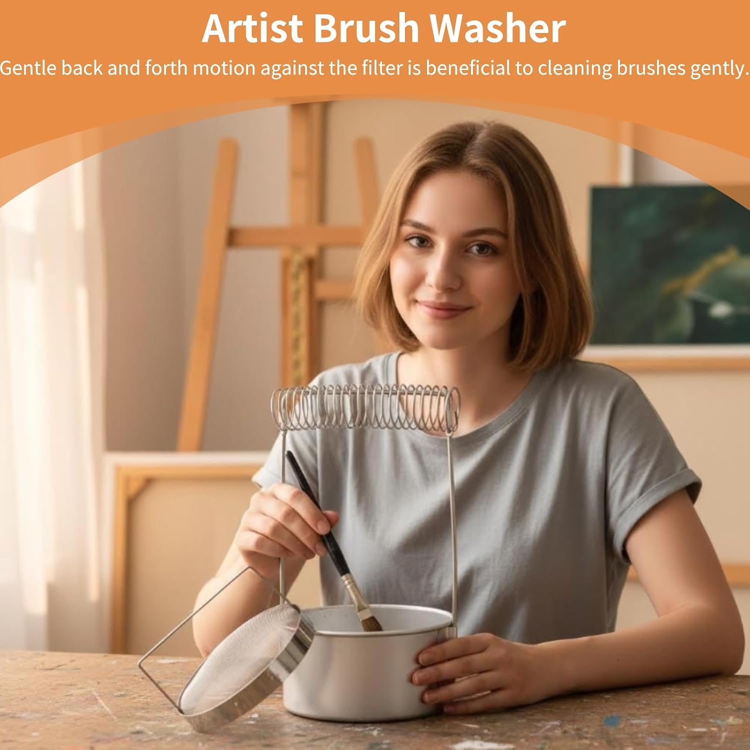 Cyrank Paint Brush Washer, Paint Brush Cleaner Holder with Filter Screen for Acrylic, Watercolor, and Waterbased Paints