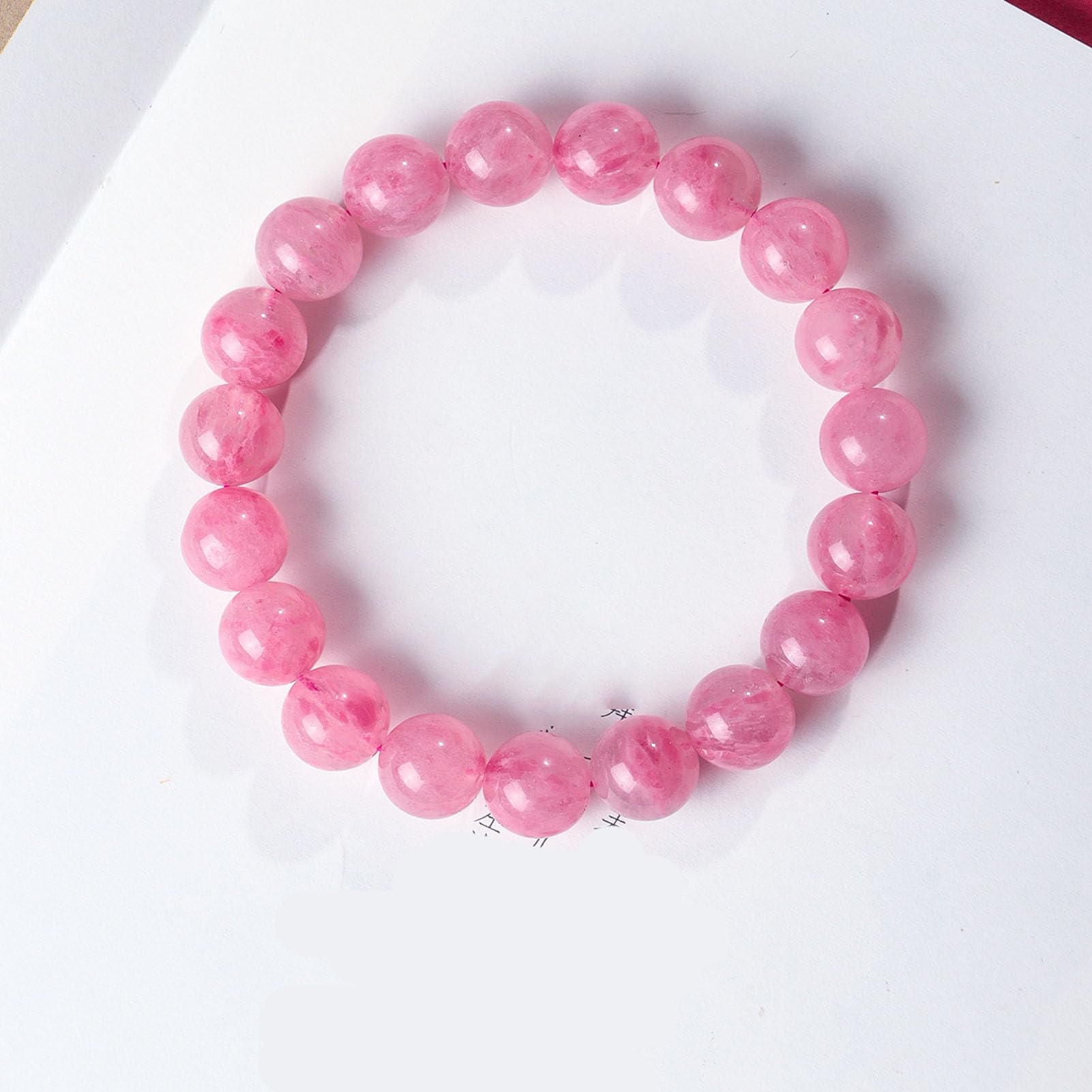 Pulsera de Cuarzo Rosa para Mujer, Cuentas de Piedra de Amor Natural de 6 a 10 mm para compasión y Paz Interior, joyería de Cristal elástico Ajustable con energía Positiva,9MM