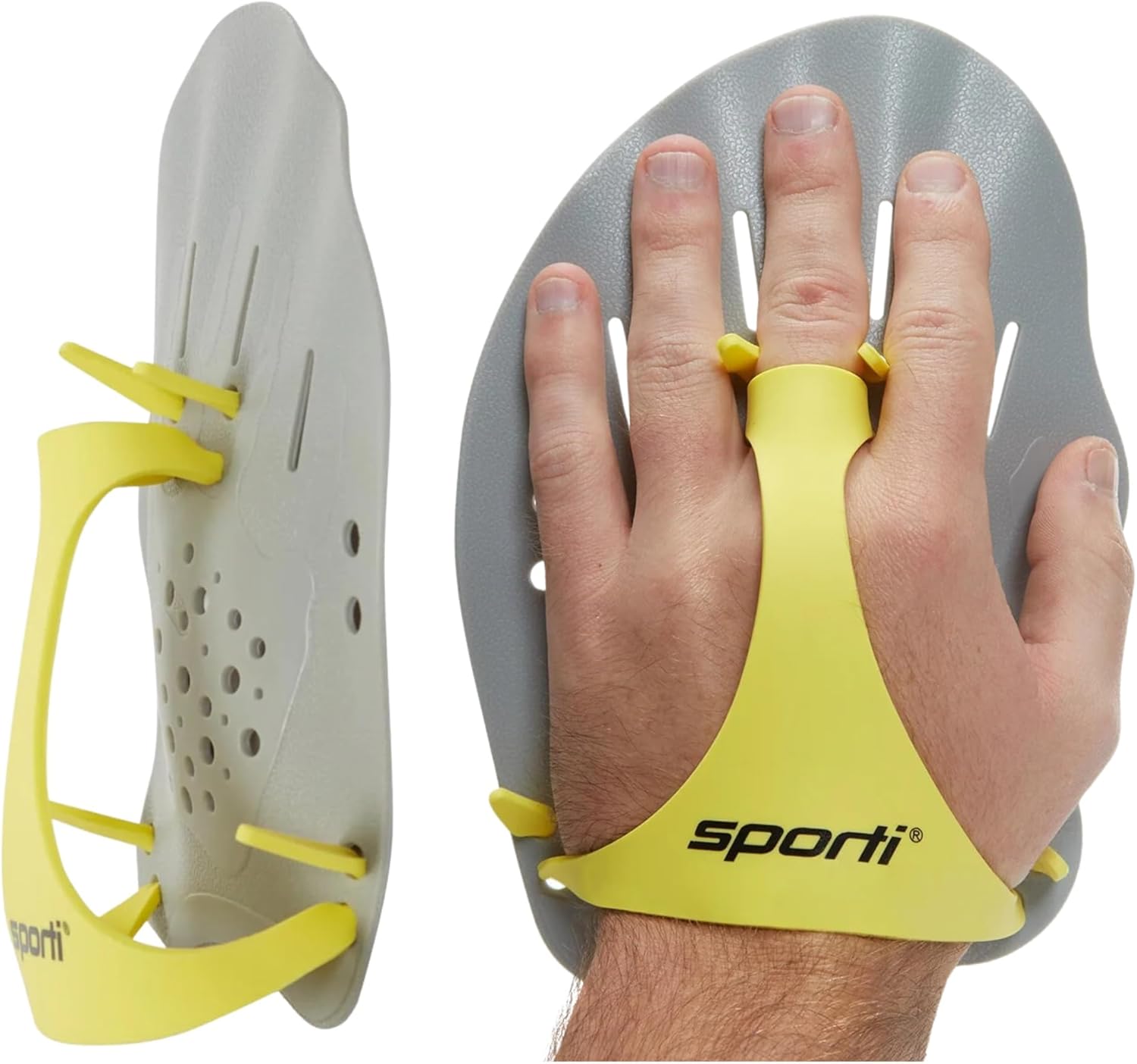 Swim Training Set – Hand Paddles & Long Blade Swim Fins Combo for Stroke Improvement, Strength Building & Lap Swimming ( NavyBlue - Grey )