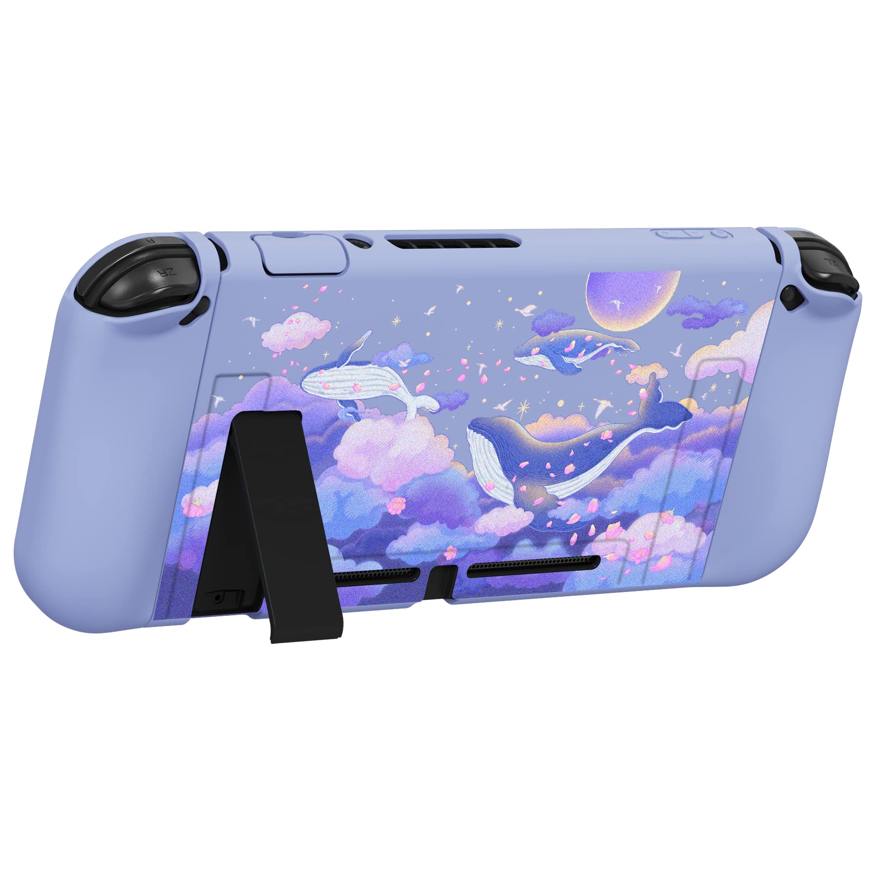 PlayVital ZealProtect Funda Protectora Suave para Nintendo Switch Accesorios Carcasa con Protector de Pantalla & Tapas de Agarre para el Pulgar & Pegatinas de ABXY Dirección Botón(Ballena en Sueño)