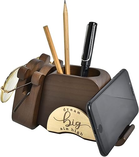 Miniatura 3 de I'm - Soporte de madera maciza multiusos para lentes, teléfono, bolígrafo y lápiz, organizador de escritorio, accesorios decorativos de papelería,