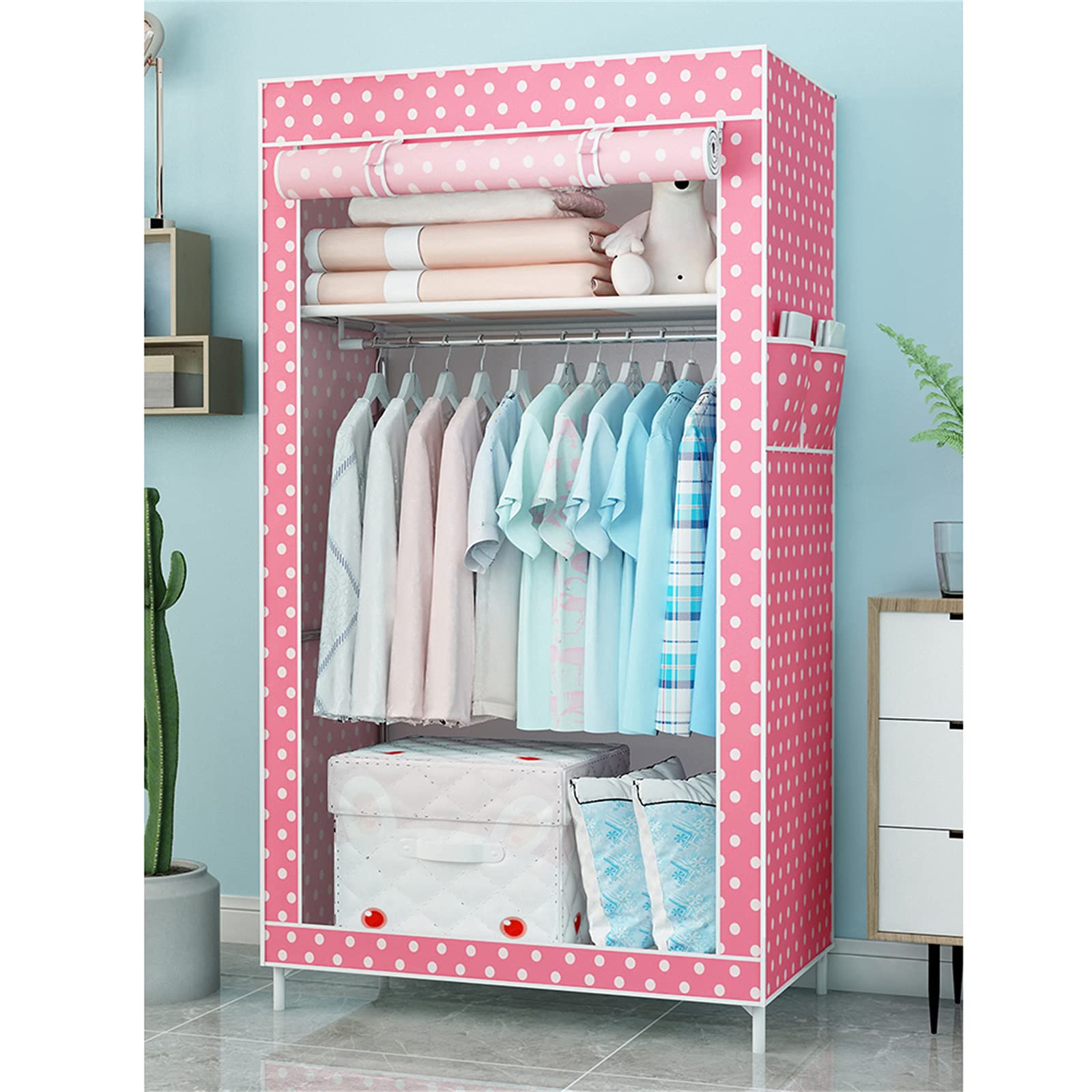 Armario Plegable De Lona, Riel para Colgar Ropa De Dormitorio Independiente Dormitorio De Condominio Organizador De Almacenamiento De Ropa Portátil con Bolsillos Laterales 155 * 43 * 70 CM