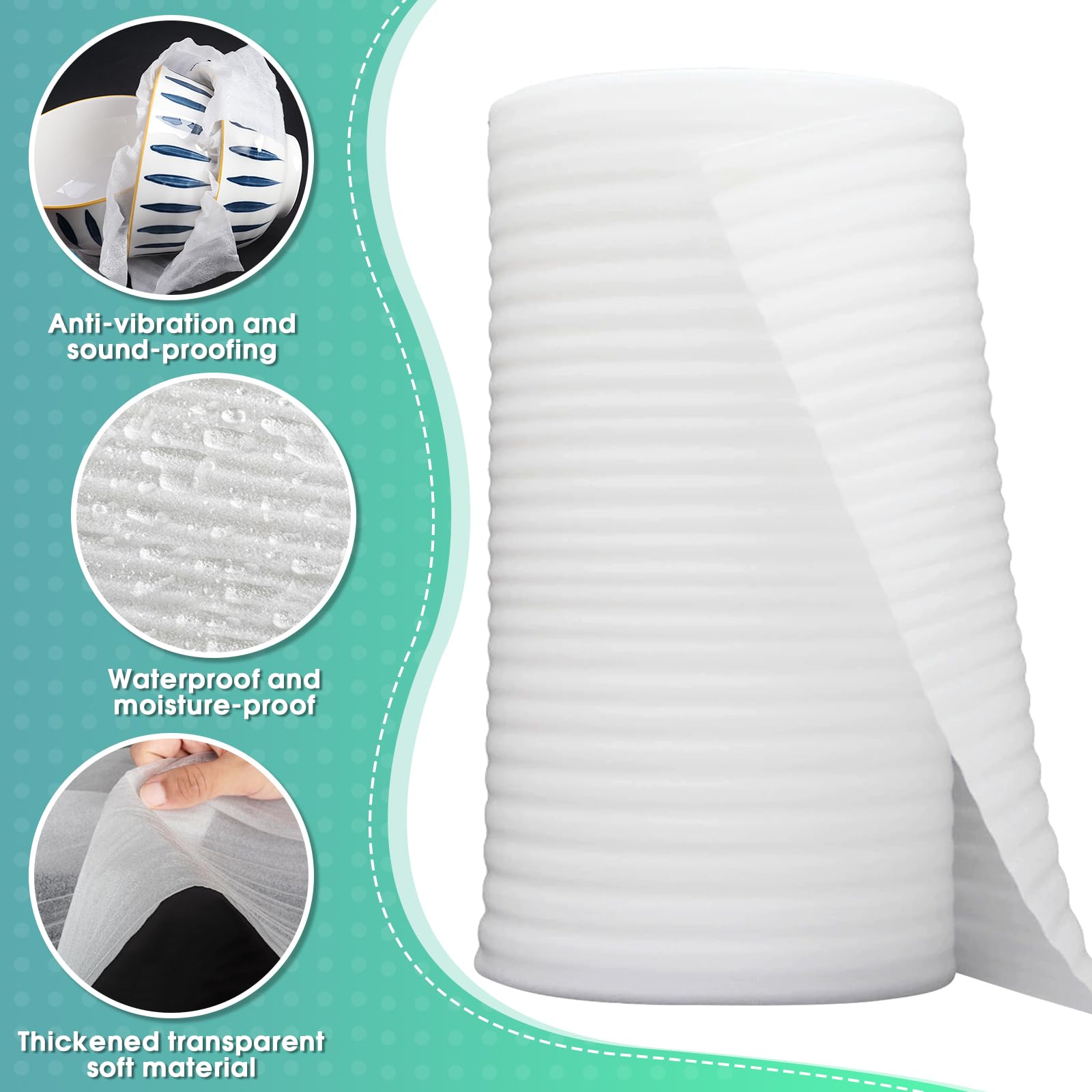 Rollo de espuma para embalaje 30 cm x 10 m con etiquetas frágiles