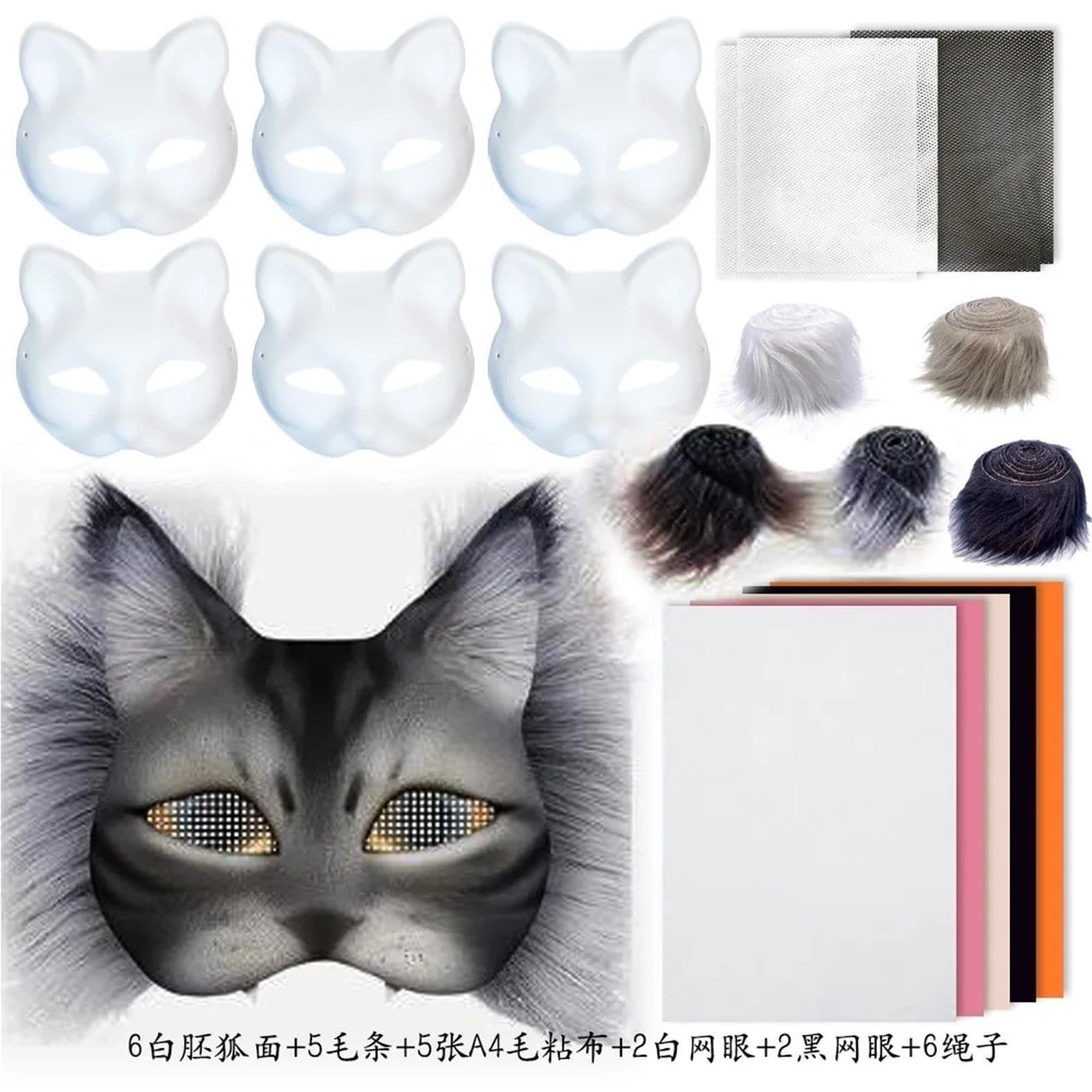 JHSDHYD Diy Leere Maske Graue Katze Plüschmaske DIY handbemaltes PVC
