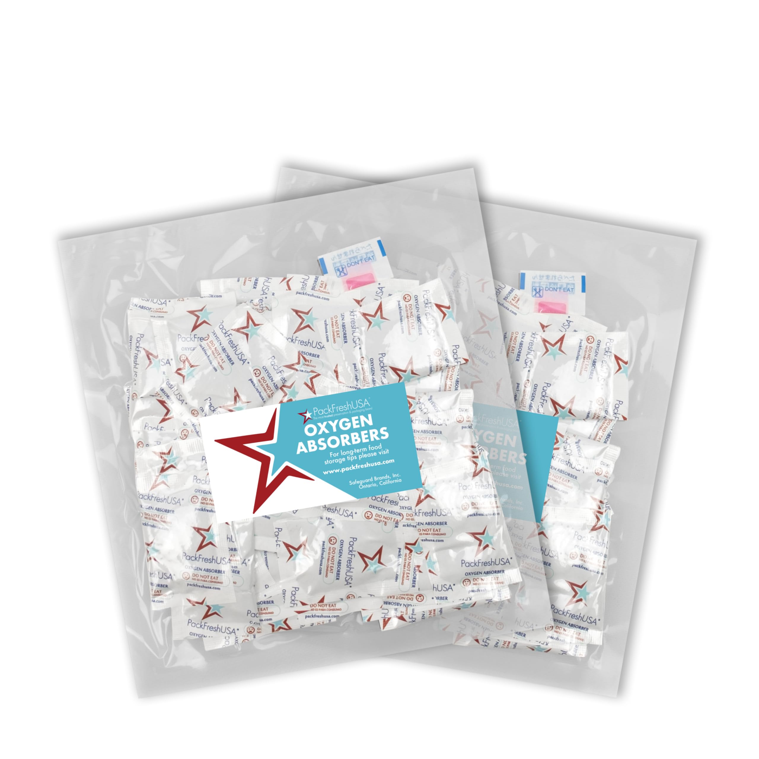 PackFreshUSA: 100 Pack - 200cc Oxygen Absorber Packs - Food Grade - Non-Toxic - Food Preservation - Long-Term Food Storage Guide Included