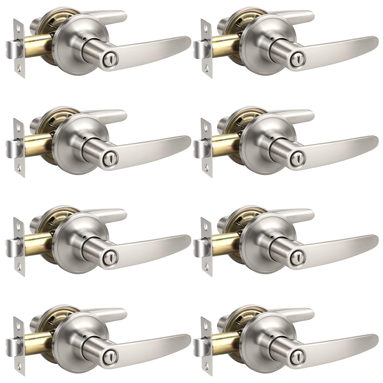Satin Nickel Door Handles with Lock - Privacy & Security -12