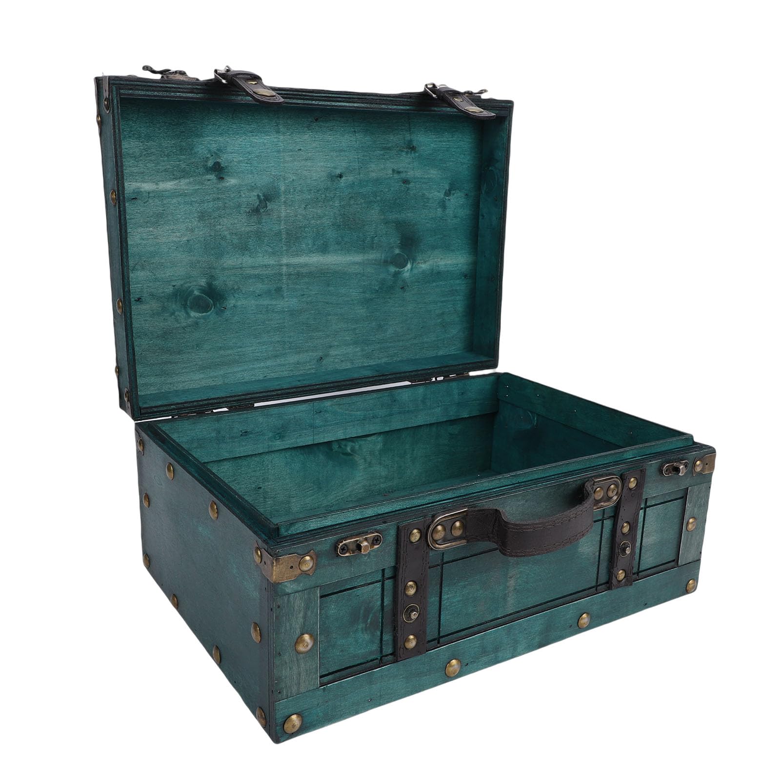 Hyuduo Vintage Kufer do Przechowywania, Retro Drewniana Skrzynia ze Skórzanym Uchwytem do Wystroju Domu, Organizer na Ubrania i Przedmioty Kolekcjonerskie 13,6 X 9,4 X 6,1 Cala (Retro zielony, duży)