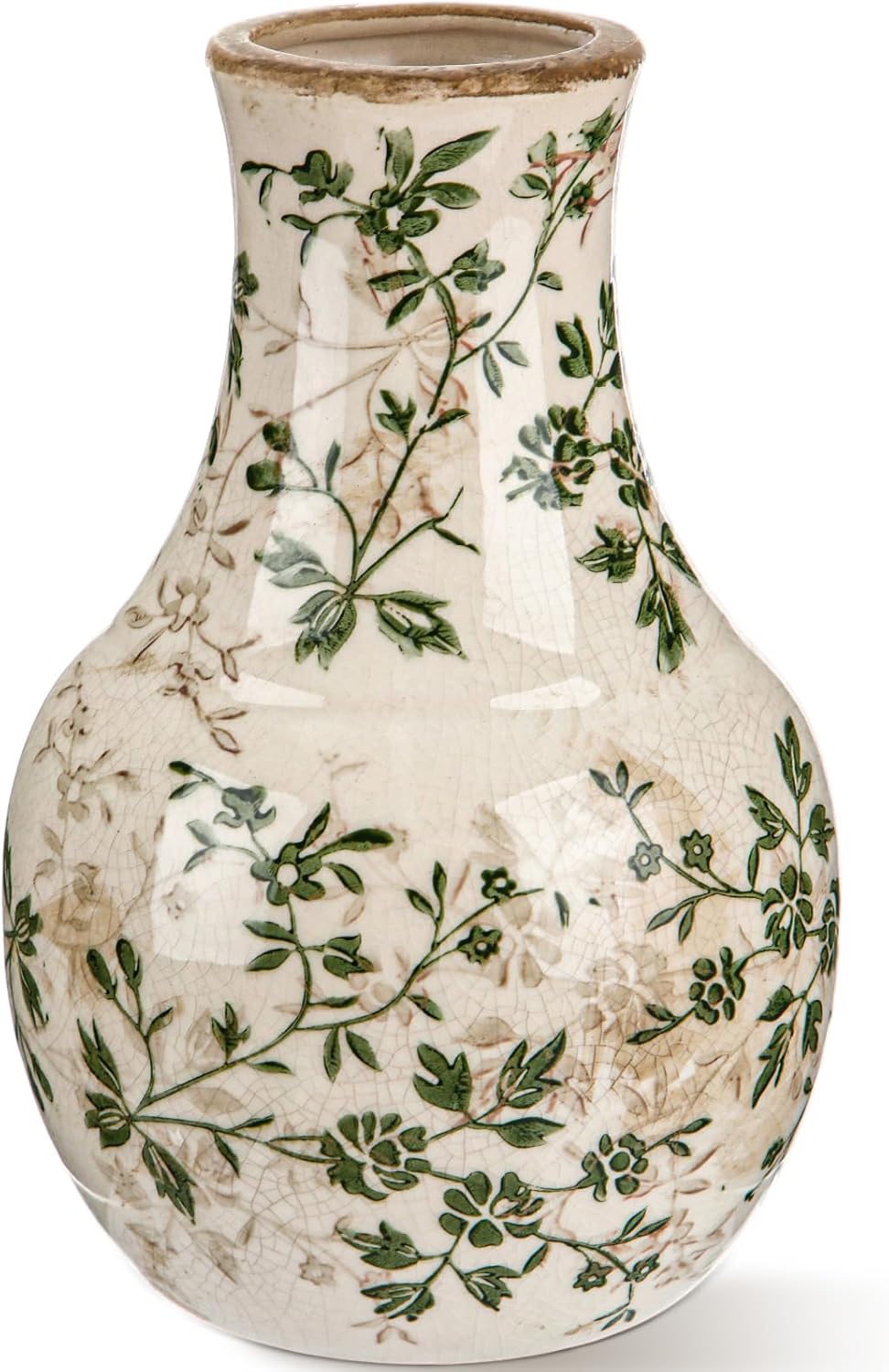 LemonRoad Chinoiserie Vintage Ceramic Flower Vase 5.7" Ice Cracked Glaze Porcelain Rustic Centerpiece for Home Decor