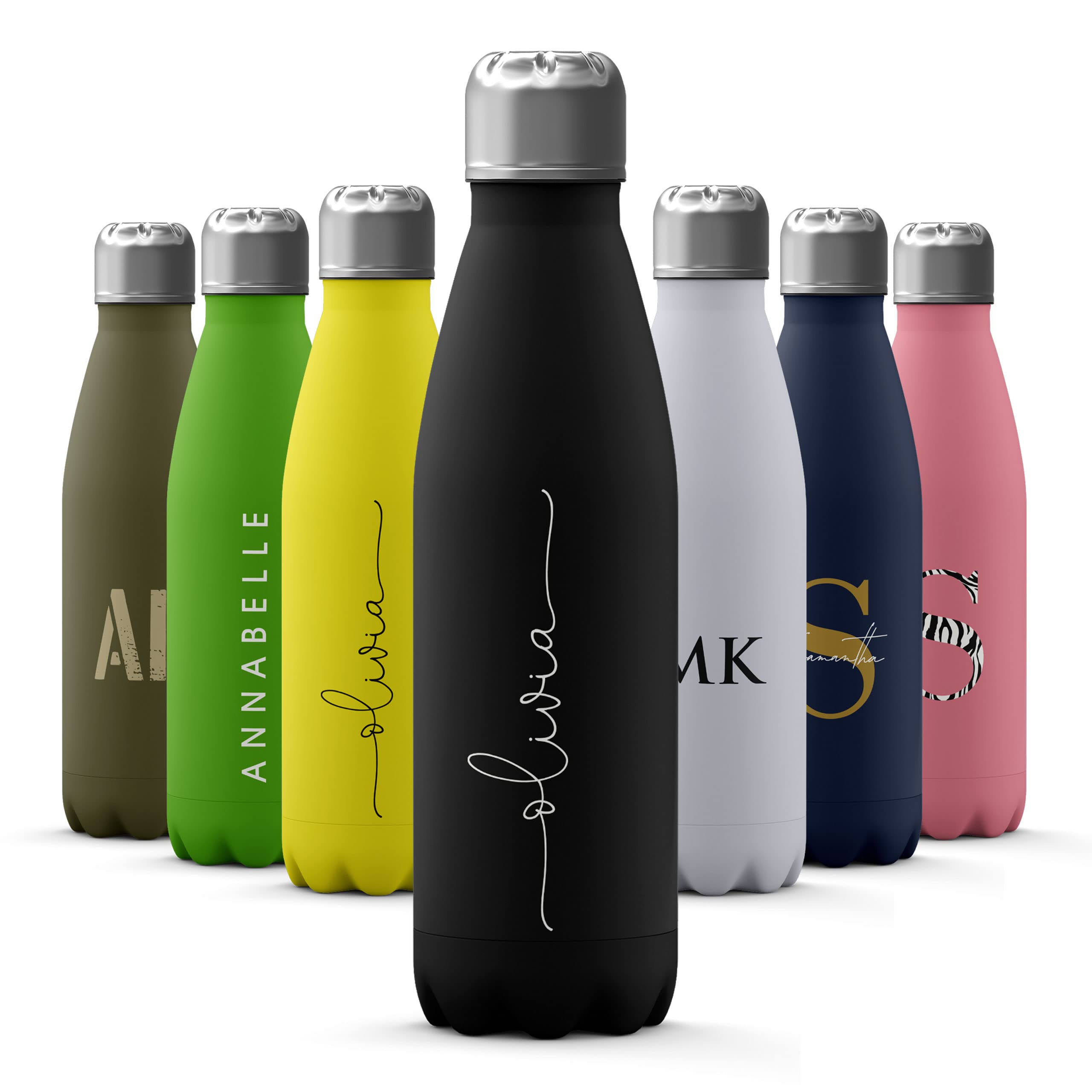 Tirita Personalised Water Bottle - Thermal Travel Flask for Hot & Cold Drinks - Insulated Stainless Steel Bottle - Gym, Office, School Drink Flask - 500ml [14- Cursive Name White] — image 1