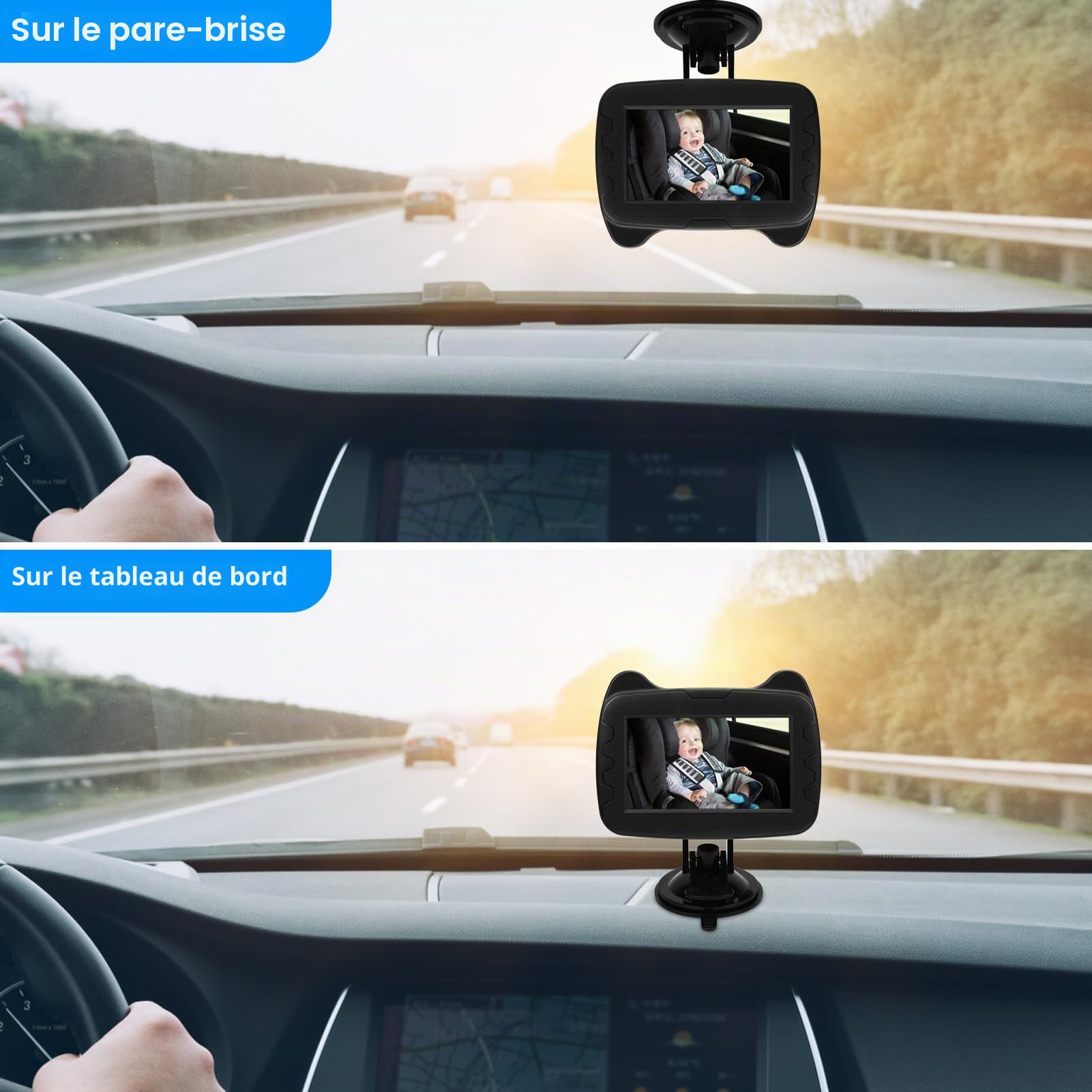 Rétroviseur de voiture pour bébé - Écran HD de 4,3" - 1080P - Avec vision nocturne infrarouge - Caméra de sécurité grand angle pour une observation optimale de votre bébé