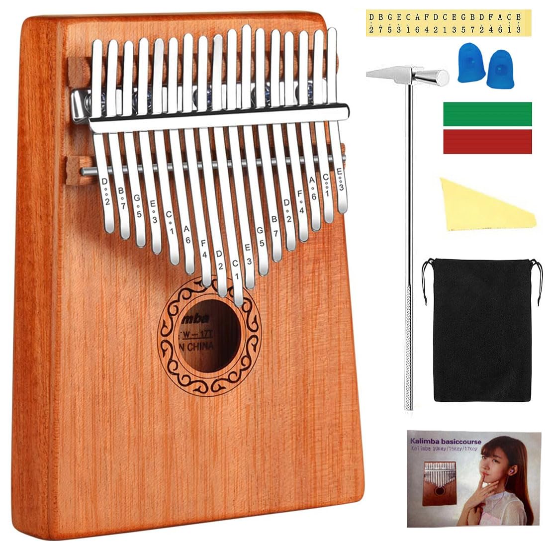 Kalimba 17 Tasti Pianoforte a Pollice - Kalimba 17 tasti Thumb Piano, Strumento per pianoforte a pollice in mogano, Portatile Professionale Pianoforte, con Accessori e Istruzione e martello