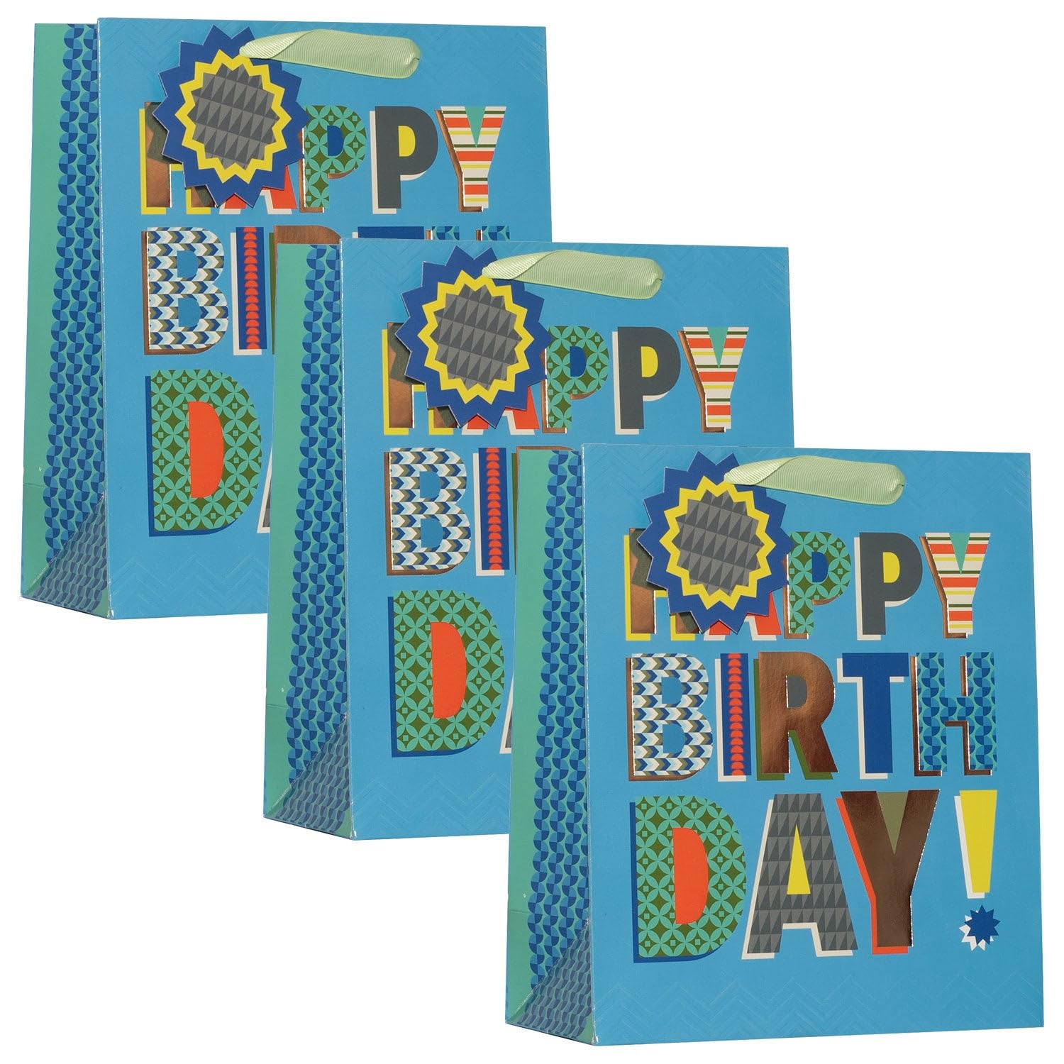 Design By Violet Happy Birthday Message Medium Paper Gift Bags Pack of 3 — image 1