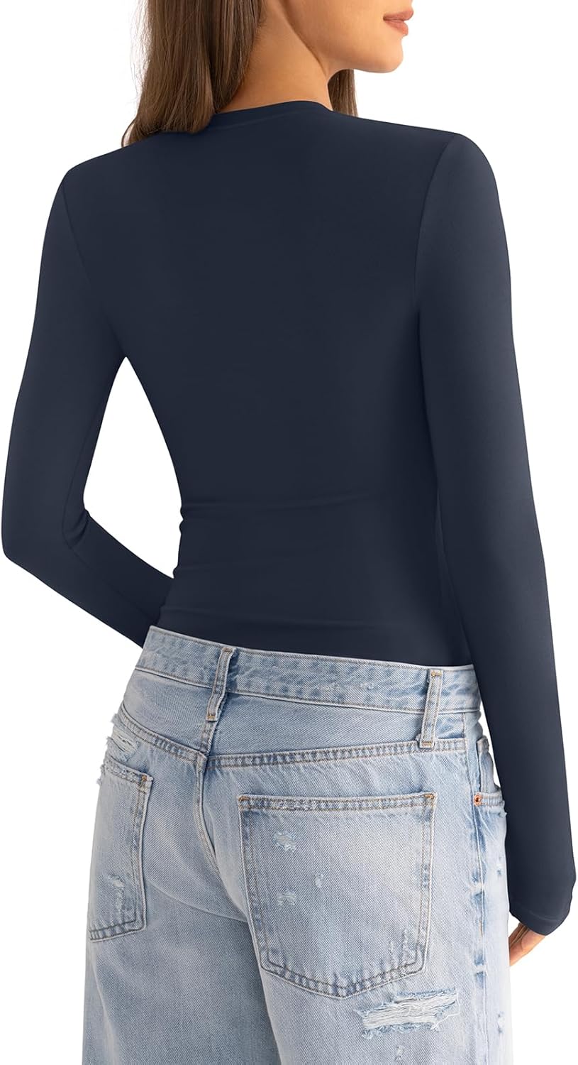 Womens Cotton Long Sleeve Shirts Crew Neck Fitted Basic Going Out Outfits Undershirt Spring Fall Clothes 2025 - Image 4