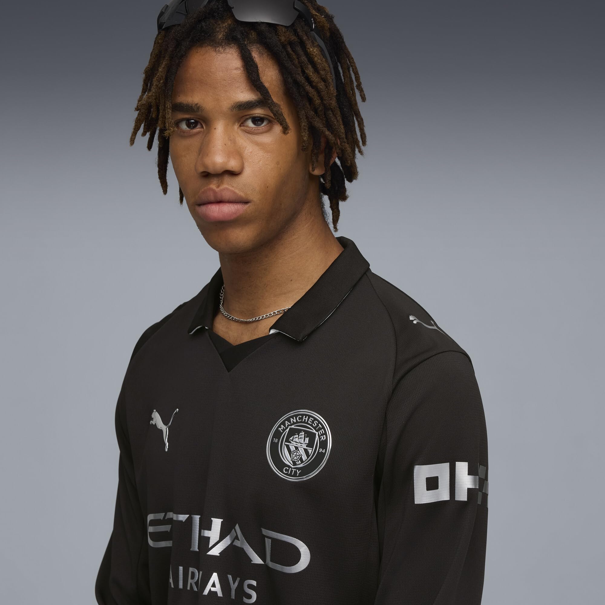 PUMA Maglia Away Manchester City Uomo ML 2025/26 - Nero | Replica ufficiale; maglia da calcio; vestibilità regolare; dryCELL allontana l'umidità; tessuto traspirante