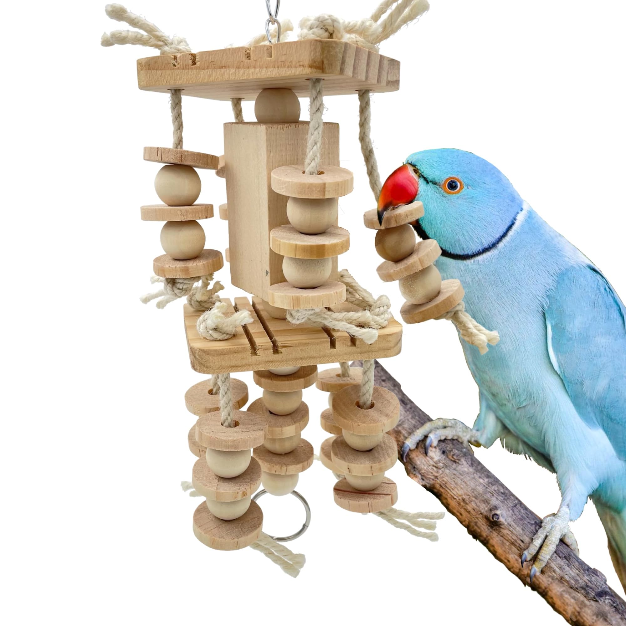GILYGI Dye-Free Block & Knot Chewing Toys for Medium and Large Parrots - Natural Wooden Bird Toys for Parakeet, Conures, Cockatiels, African Greys, Cockatoos, Amazon Parrots, Quakers