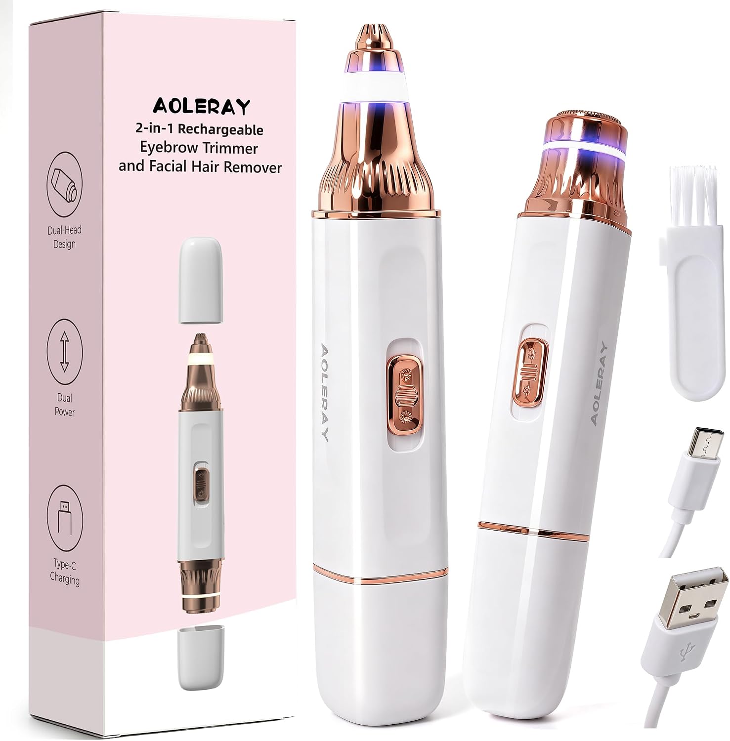 2-in-1 Eyebrow Trimmer & Facial Hair Remover for Women, Electric Face Razor