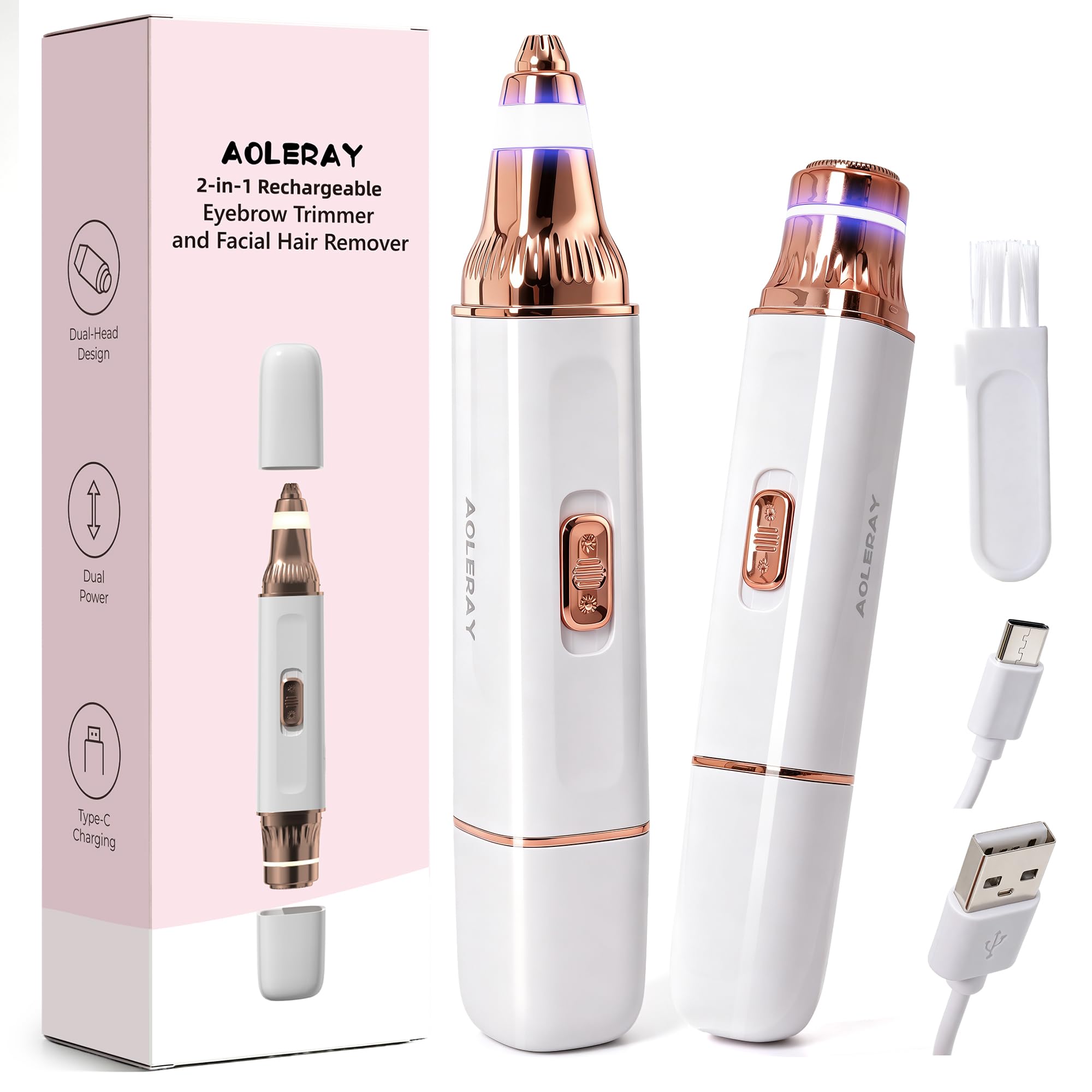 2-in-1 Eyebrow Trimmer & Facial Hair Remover for Women, Electric Face Razor