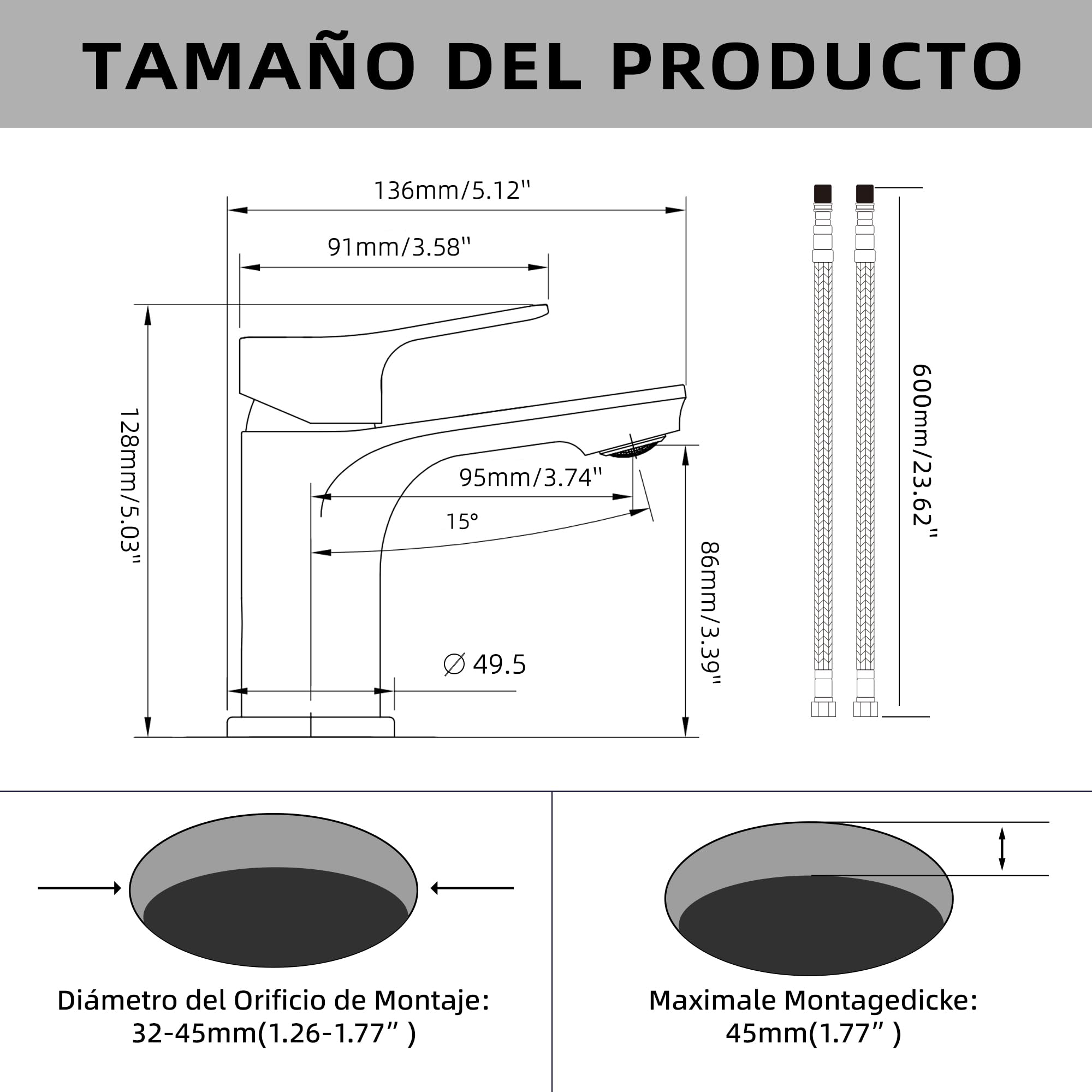 BELZ Grifo Lavabo Baño Monomando Bronce Negro | Ahorro de agua, silencioso y fácil instalación. Cartucho cerámico antifugas, conexión G3/8.