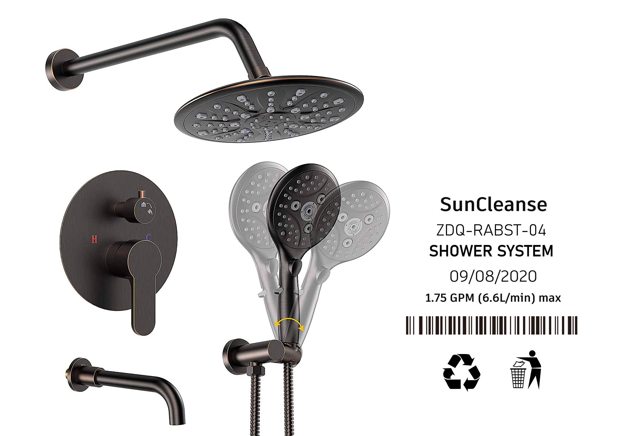 Suncleanse Oil Rubbed Bronze Shower System with Waterfall Tub Spout