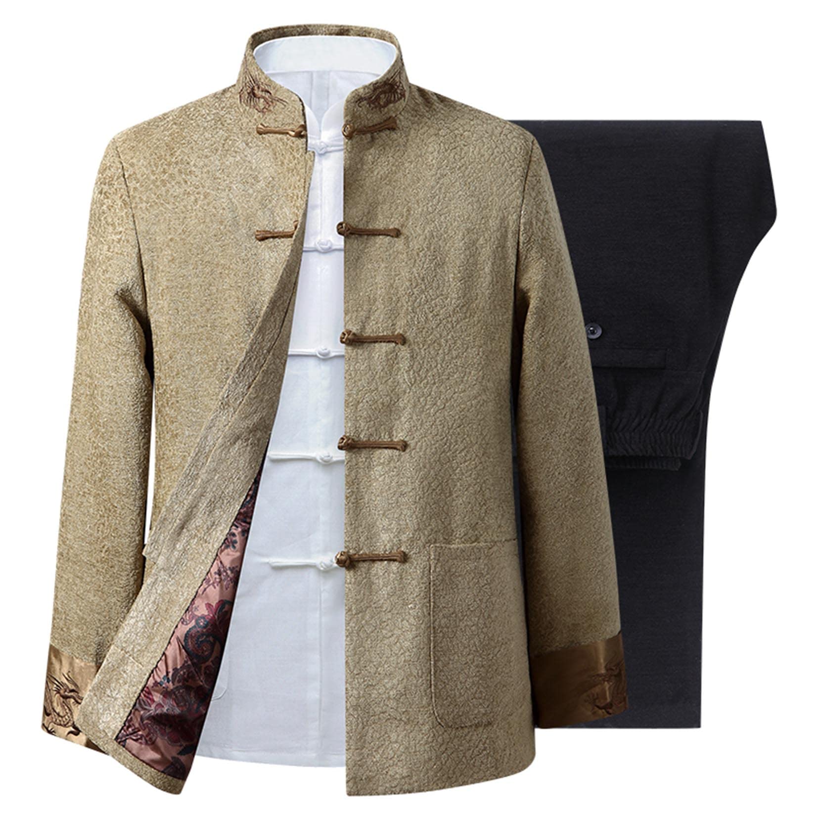 Männer Martial Arts passt chinesische traditionelle Tai Chi Uniform Baumwolle und Leinen Kung Fu Kleidung yellow-L