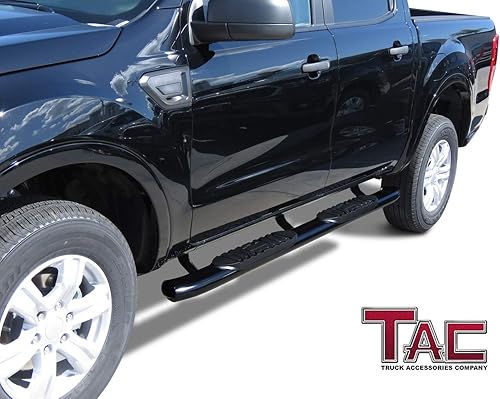 Miniatura 2 de TAC - Estribos laterales para Ford Ranger Supercrew Cab 2019-2022, camioneta Pickup de 5 pulgadas, color negro, ovalado, estribos, barras laterales,