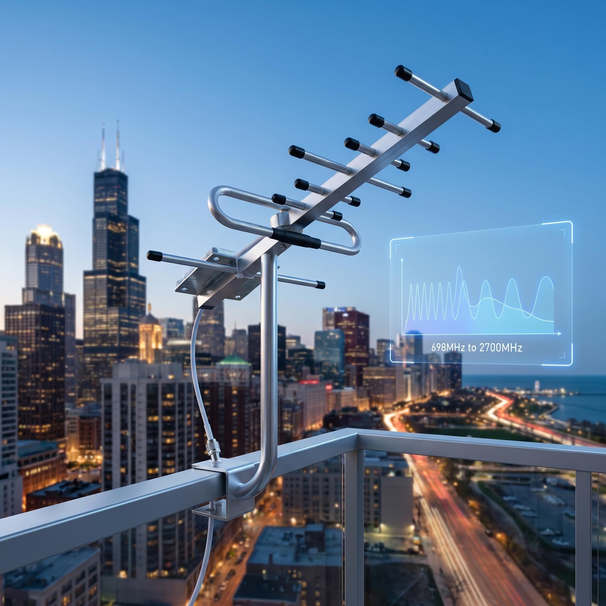 Antenne Yagi LTE 2G/3G/4G 10 dBi 698-2700 MHz LTE pour l'extérieur avec N-F | Amplificateur d'antenne directionnelle pour routeur réseau avec câble de 5 m