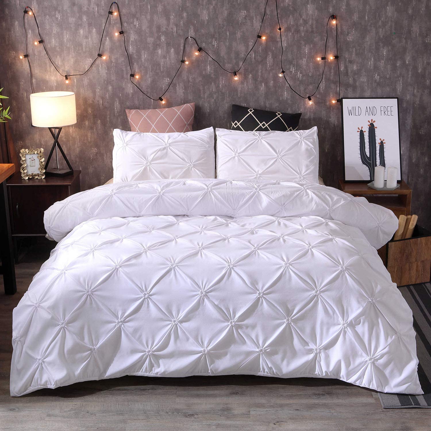 Couverture de couette en microfibres 228x228 cm blanche avec motif de diamant et zip